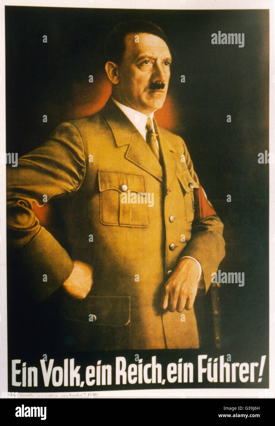 ADOLF HITLER Propaganda poster, the caption  below Hitler reads, &quot;Ein Volk,  ein Reich, Ein Fuehrer&quot;, one  people, one empire , one  leader     Date: 1889 - 1945 Stock Photo