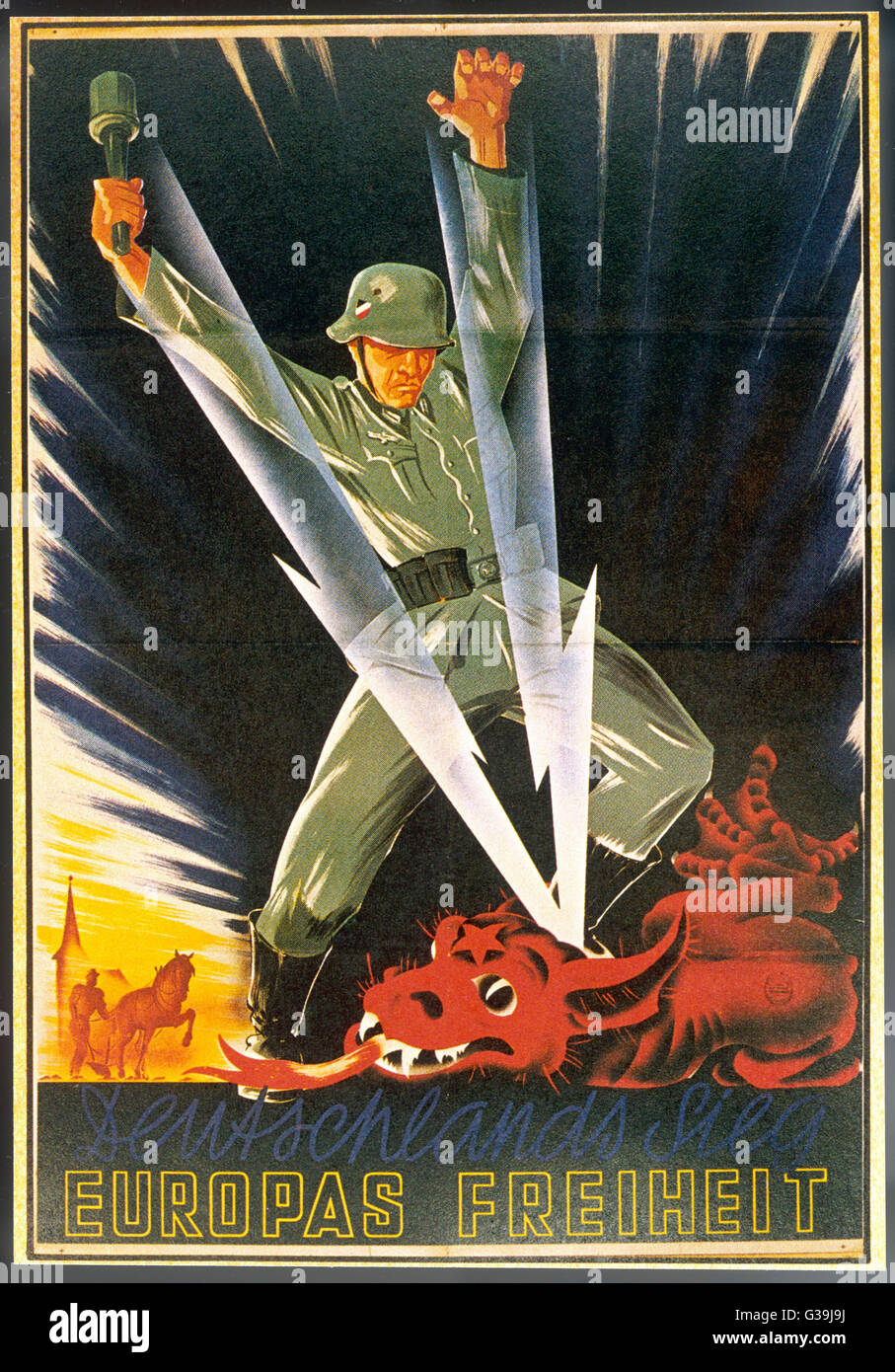 &quot;One Europe's freedom&quot; Nazi propaganda poster  declaring that Germany is the  answer to the freedom of  Europe Stock Photo