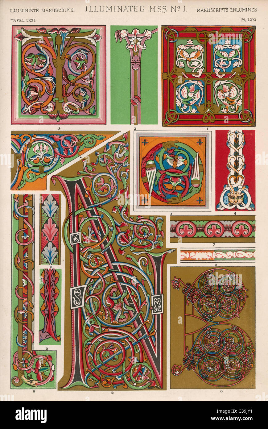 Ornaments from illuminated  manuscripts of the 12th and  13th centuries        Date: 1868 Stock Photo