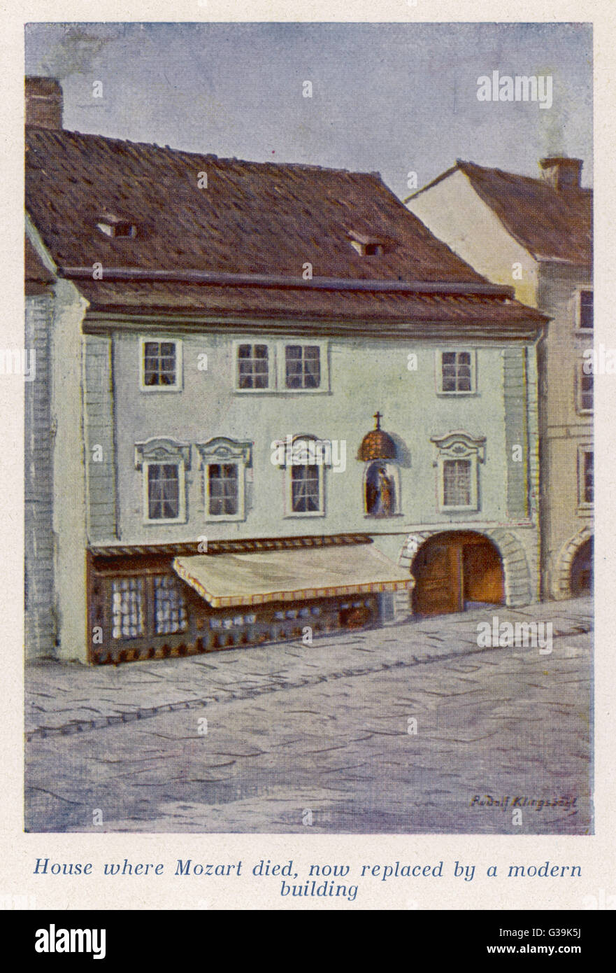His last home, 934 (now 8)  Rauhensteingasse, Vienna,  subsequently demolished to be  replaced by 'a fine modern  building' : here he died      Date: 1756 - 1791 Stock Photo