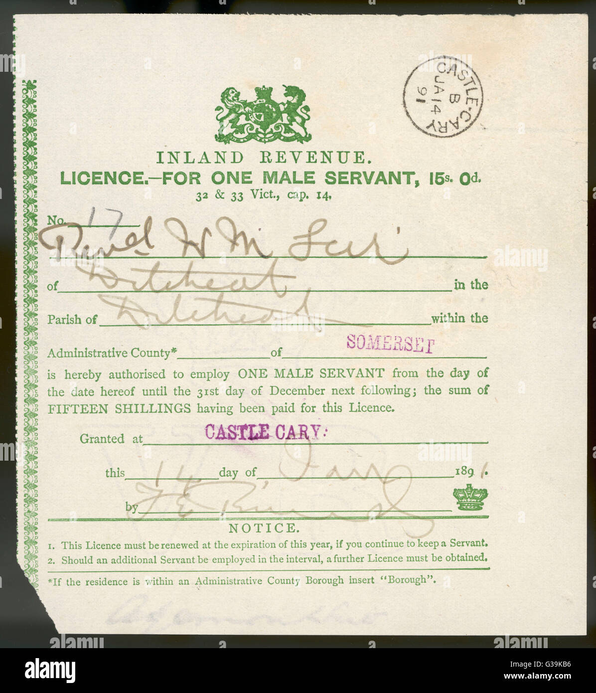 LICENCE FOR SERVANT Stock Photo