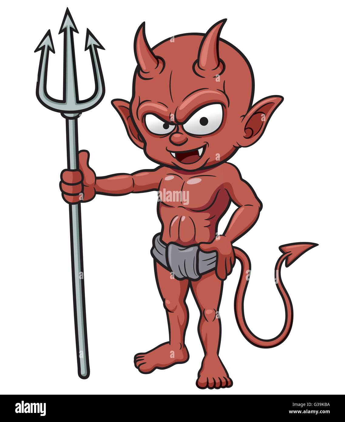 Vector illustration of Devil Cartoon holding a trident Stock Vector
