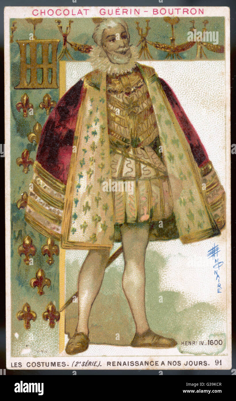 French King, Henri IV, in  ornate doublet and red velvet  cloak trimmed with ermine        Date: 1600 Stock Photo