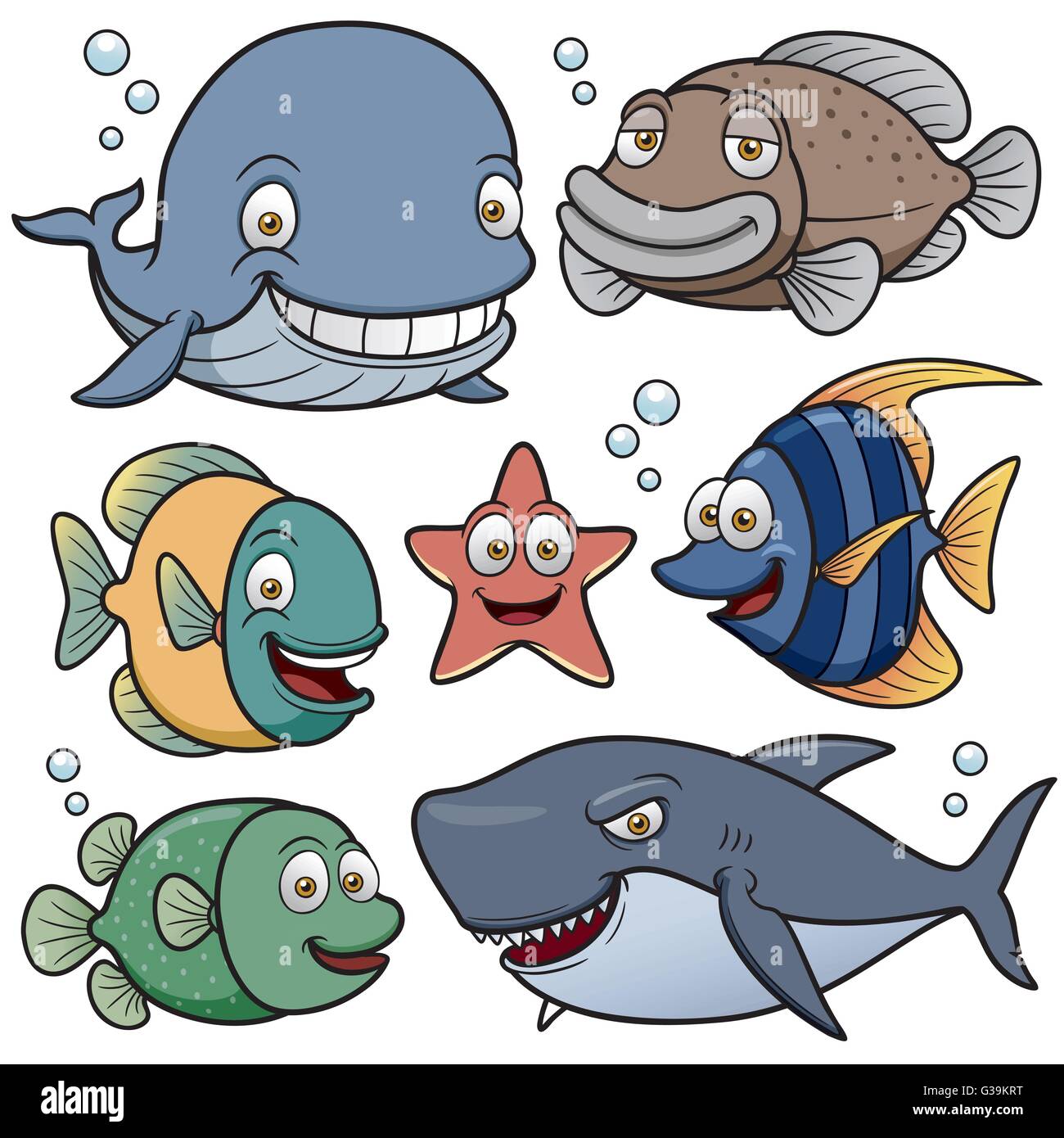 Vector illustration of Sea Animals Collection Stock Vector