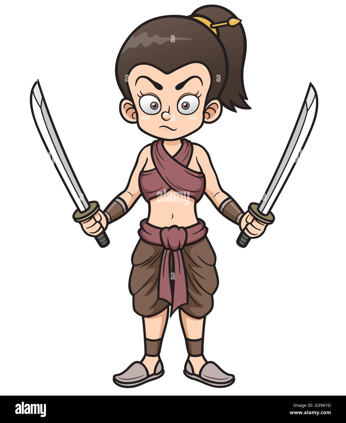 Vector illustration of Warrior woman holding sword Stock Vector