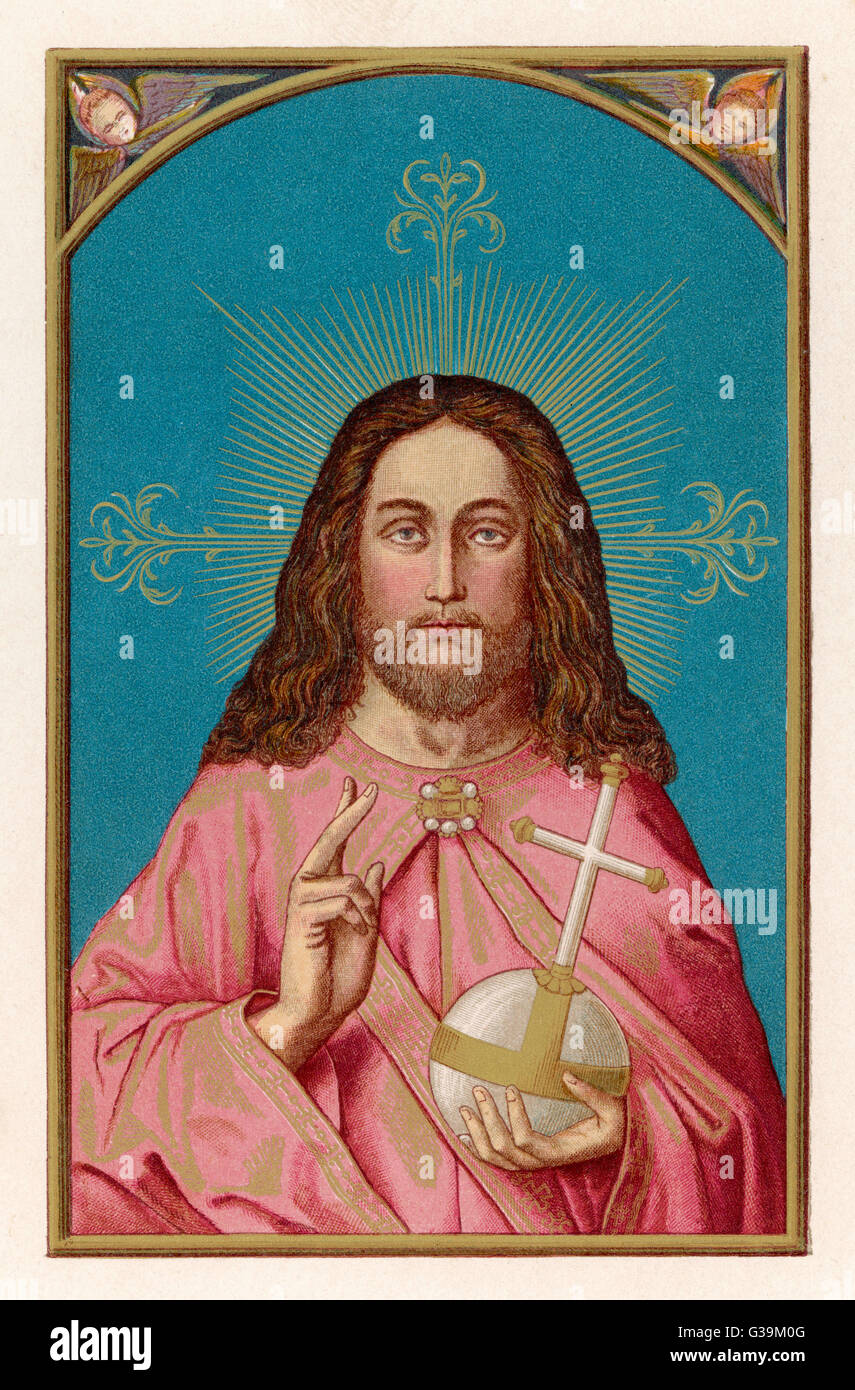 JESUS OF NAZARETH depicted as the Saviour of the World, holding an orb