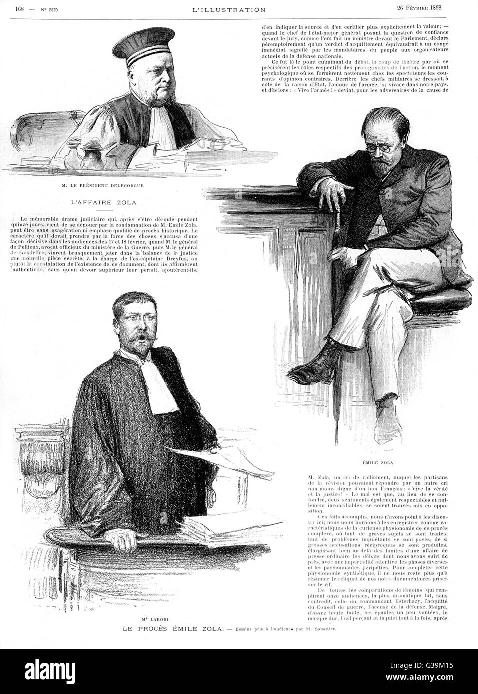 Emile Zola in court after the  publication of his  denunciation &quot;J'Accuse&quot; of the  army cover-up.       Date: 26 February 1898 Stock Photo