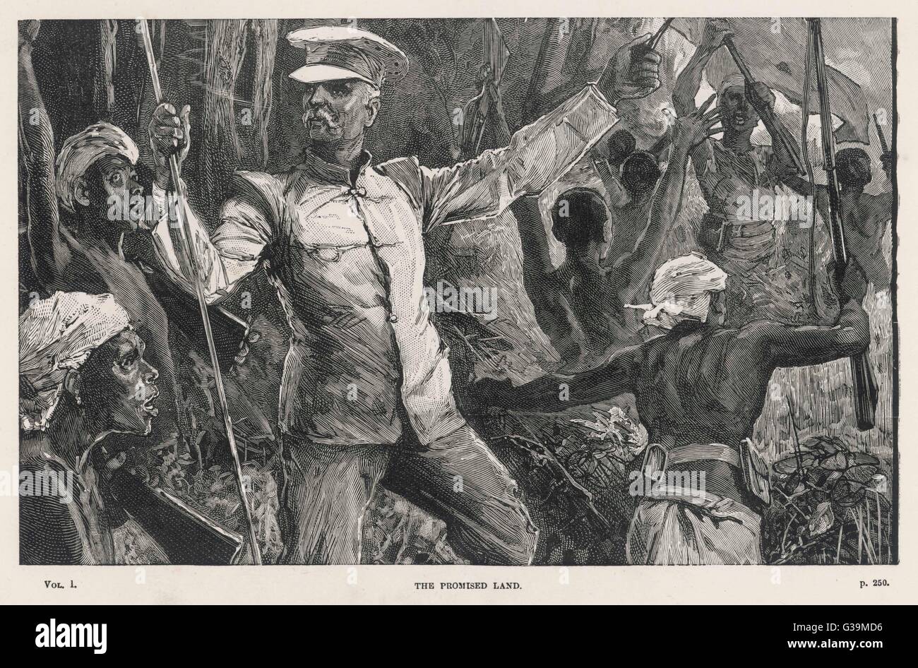 Emin Pasha relief expedition : He leads his force out of the  Congo jungle        Date: 1887 Stock Photo
