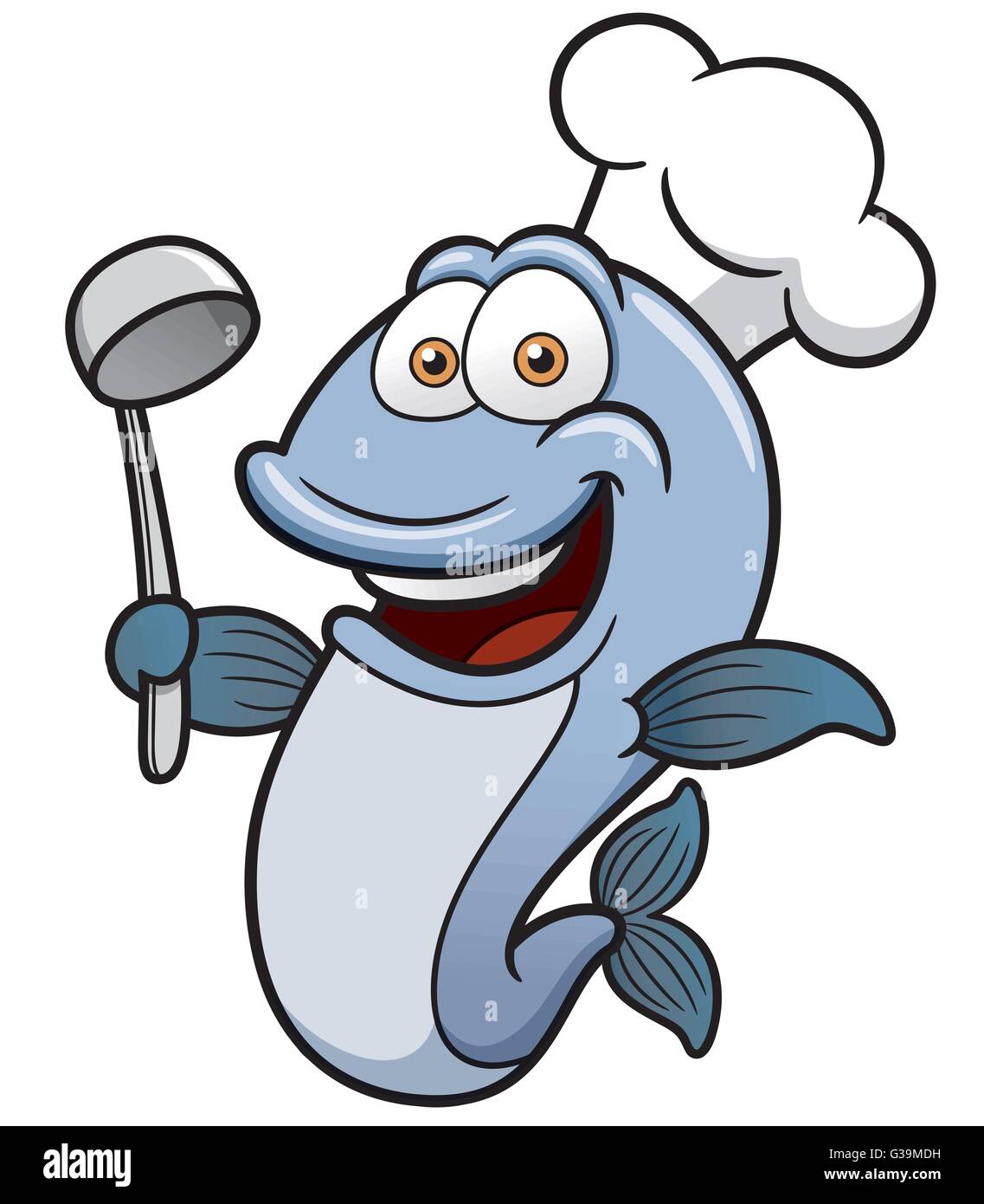 Vector illustration of Cartoon chef fish holding soup ladle Stock