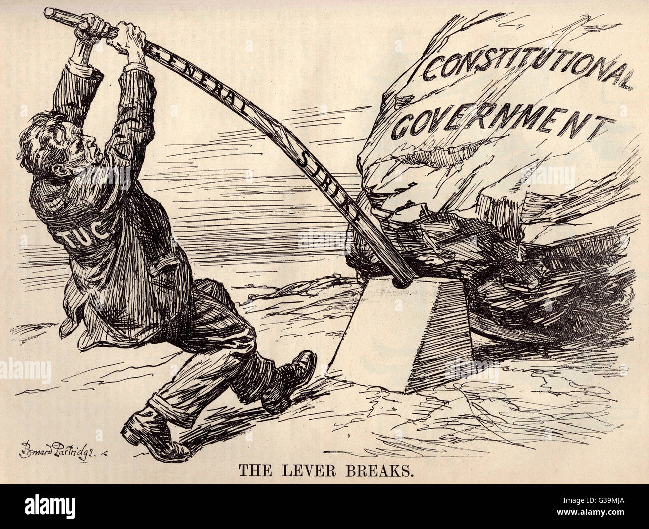 The lever that is the General  Strike is on the point of  breaking        Date: 1926 Stock Photo