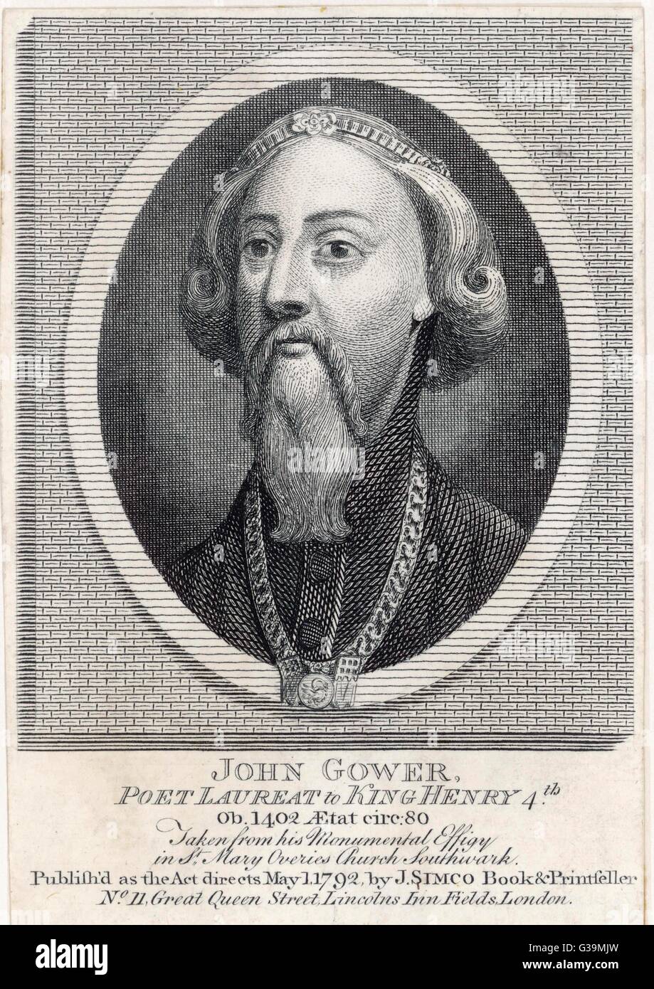 JOHN GOWER  English poet, friend of Chaucer       Date: 1325 - 1408 Stock Photo