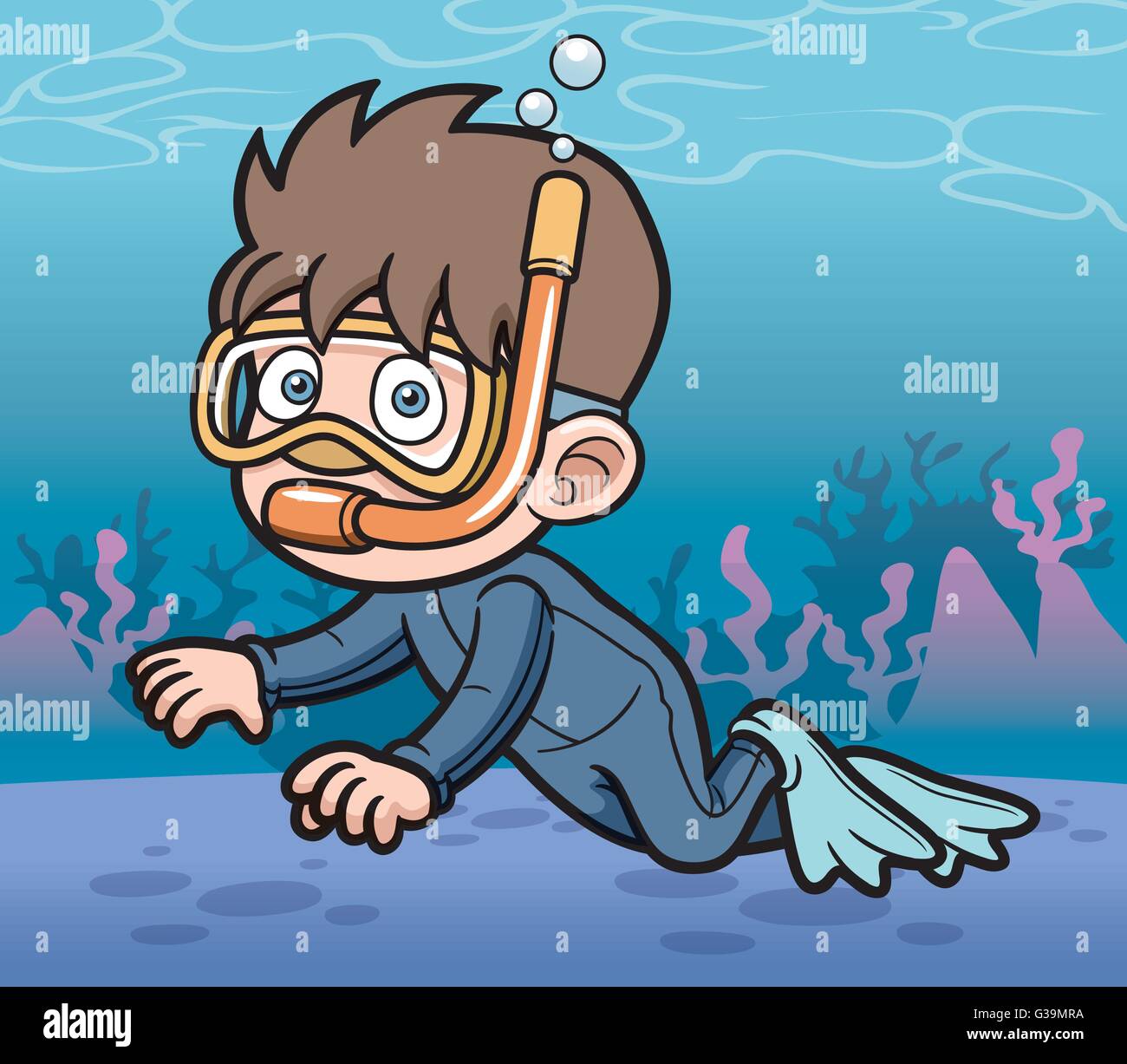 Cartoon illustration boy snorkeling mask hires stock photography and