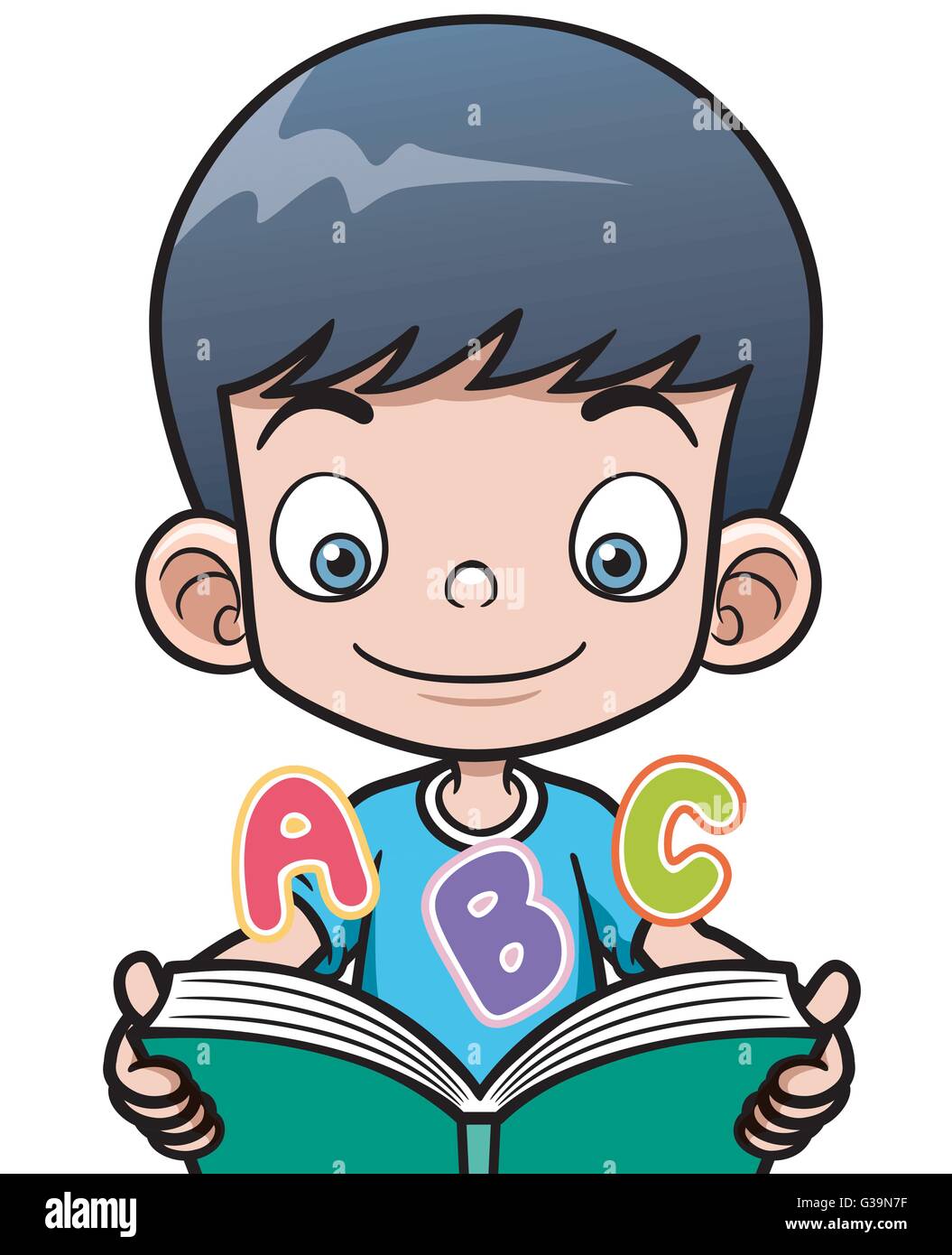 Vector illustration of cartoon boy reading a book Stock Vector