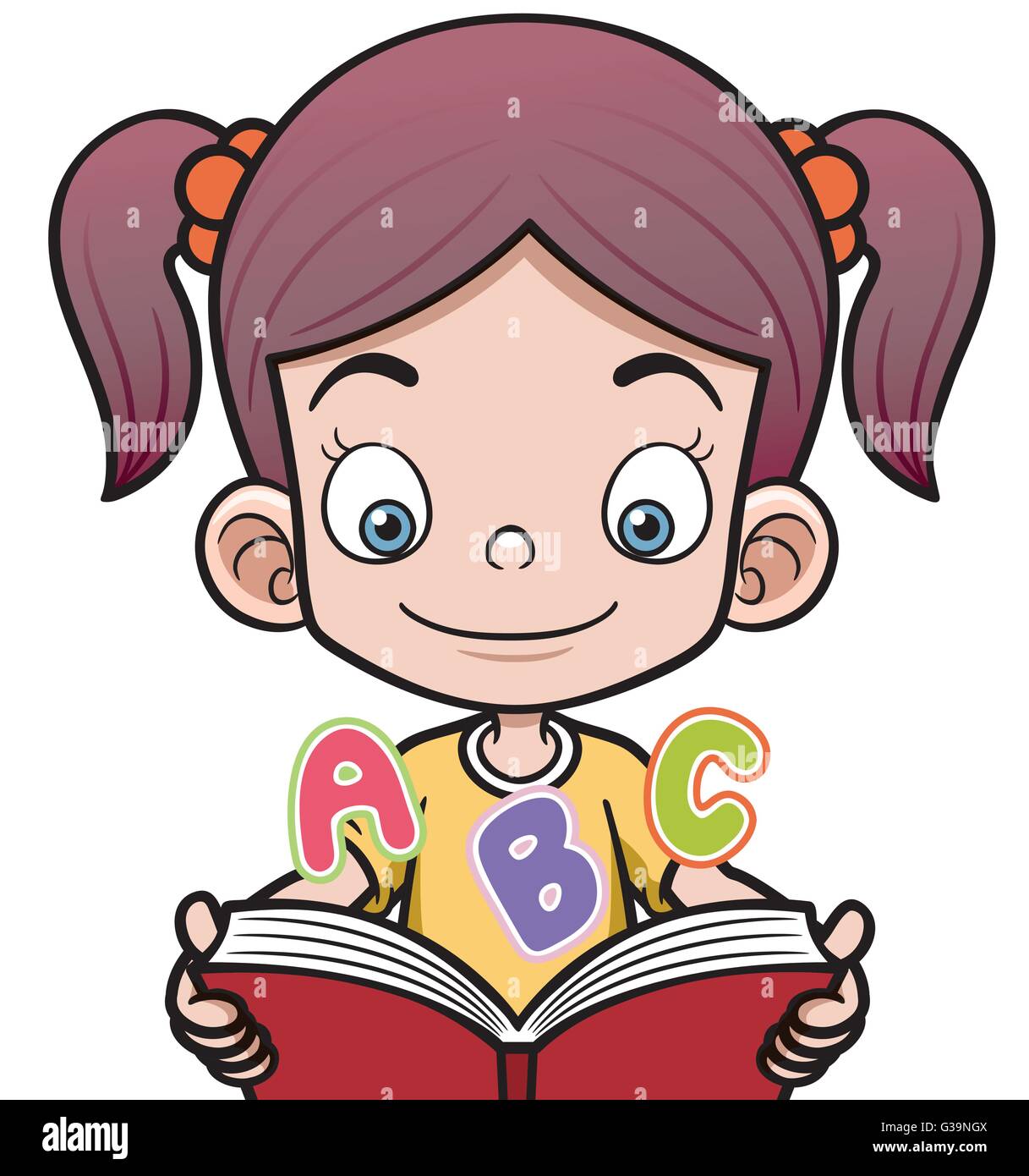 Vector illustration of cartoon girl reading a book Stock Vector