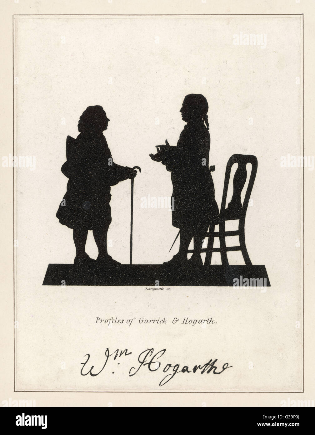 Silhouette profiles of  David Garrick, actor, and  William Hogarth, artist        Date: 18th century Stock Photo