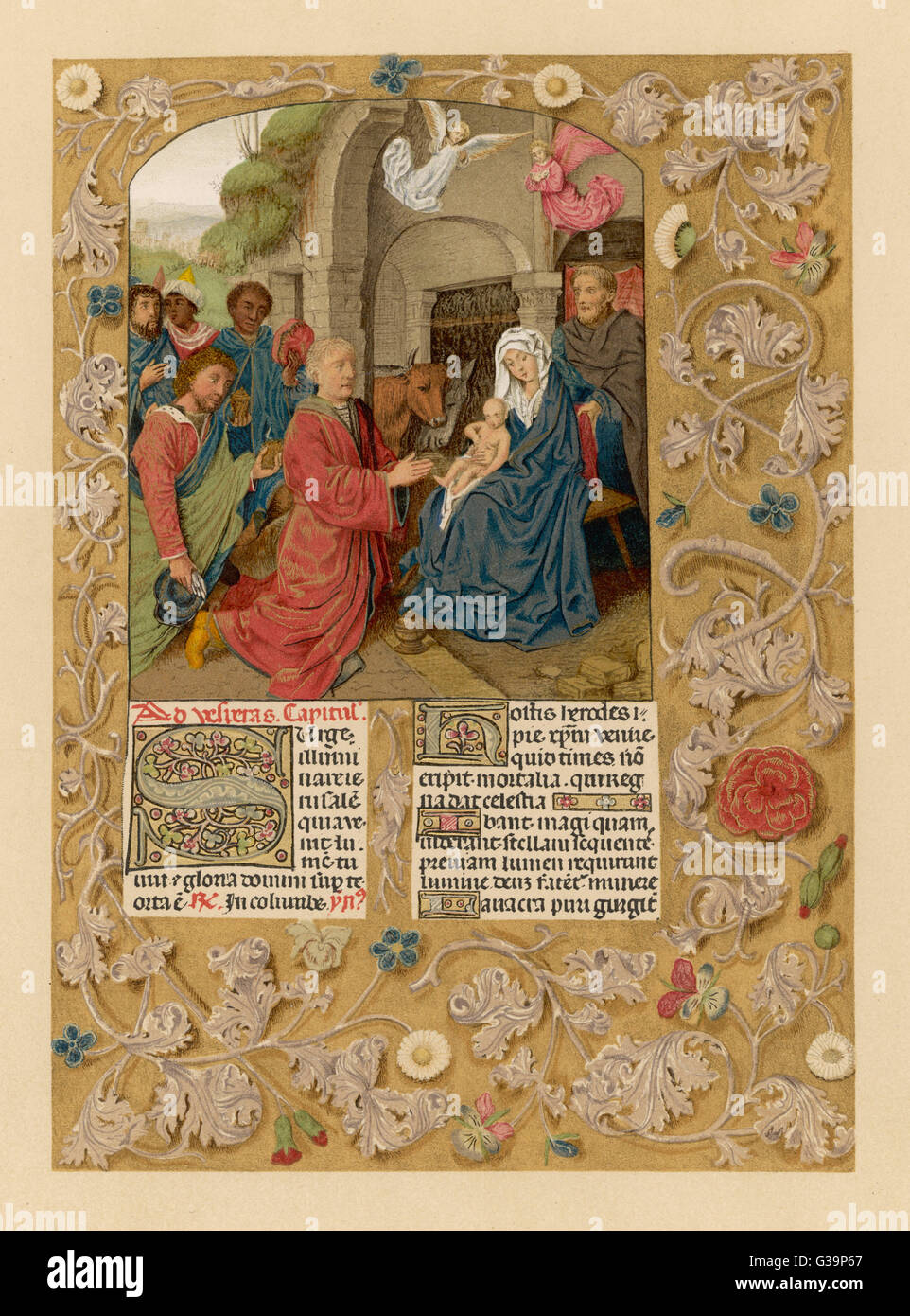 The Magi with Mary and Jesus -  page from a Flemish breviary         Date: end of 15th century Stock Photo