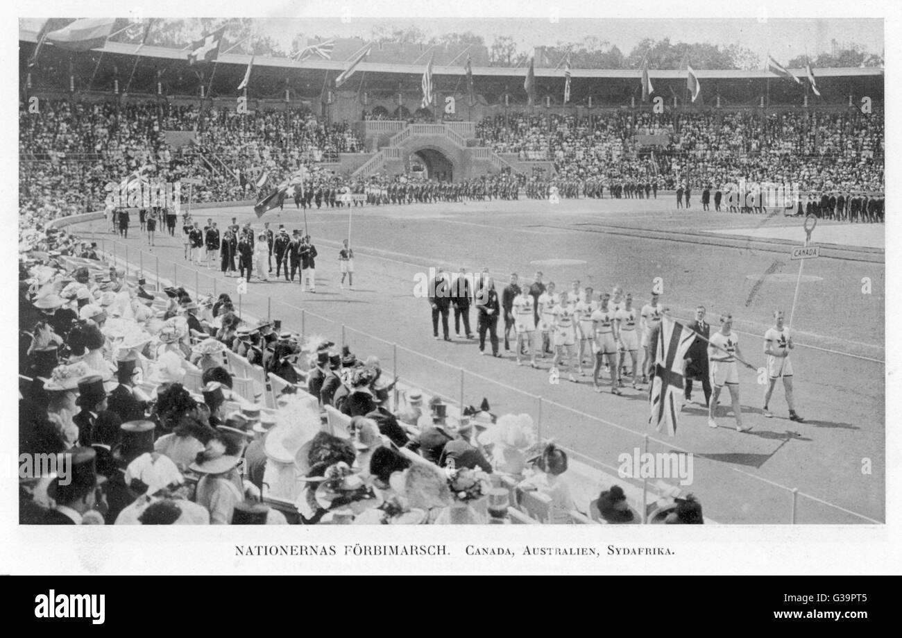 The opening ceremony of the 1912 Stockholm Olympics.     Date: 1912 Stock Photo