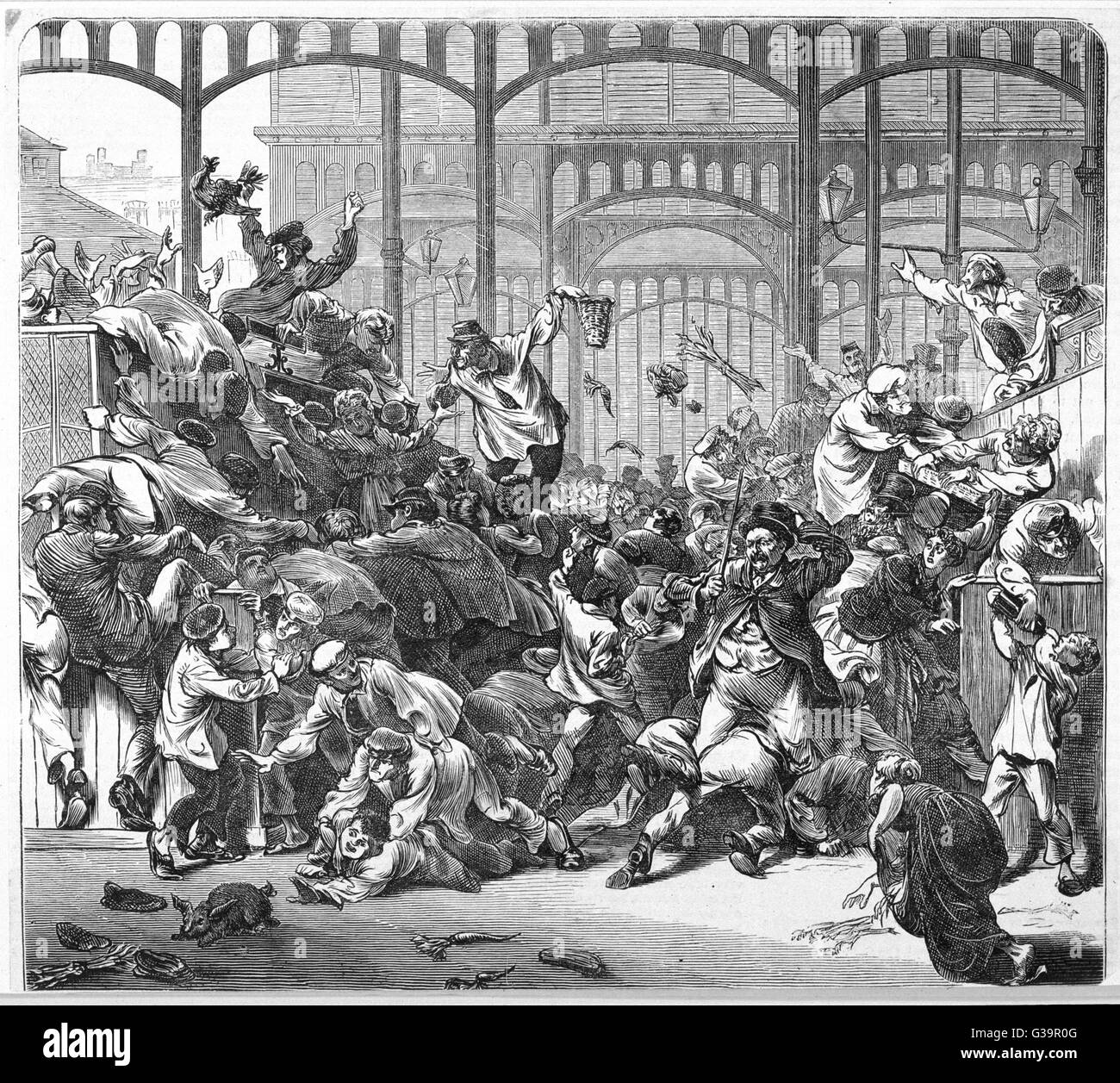A raid on the provision  dealers of Les Halles by  hungry hoards during the Paris Commune       Date: 1871 Stock Photo