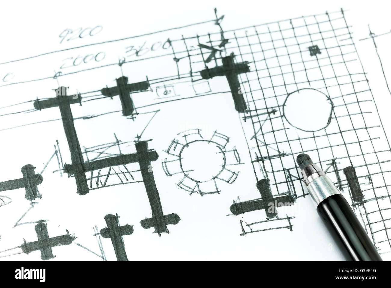 Graphical sketch by pencil of house plan. Hand drawing Stock Photo - Alamy