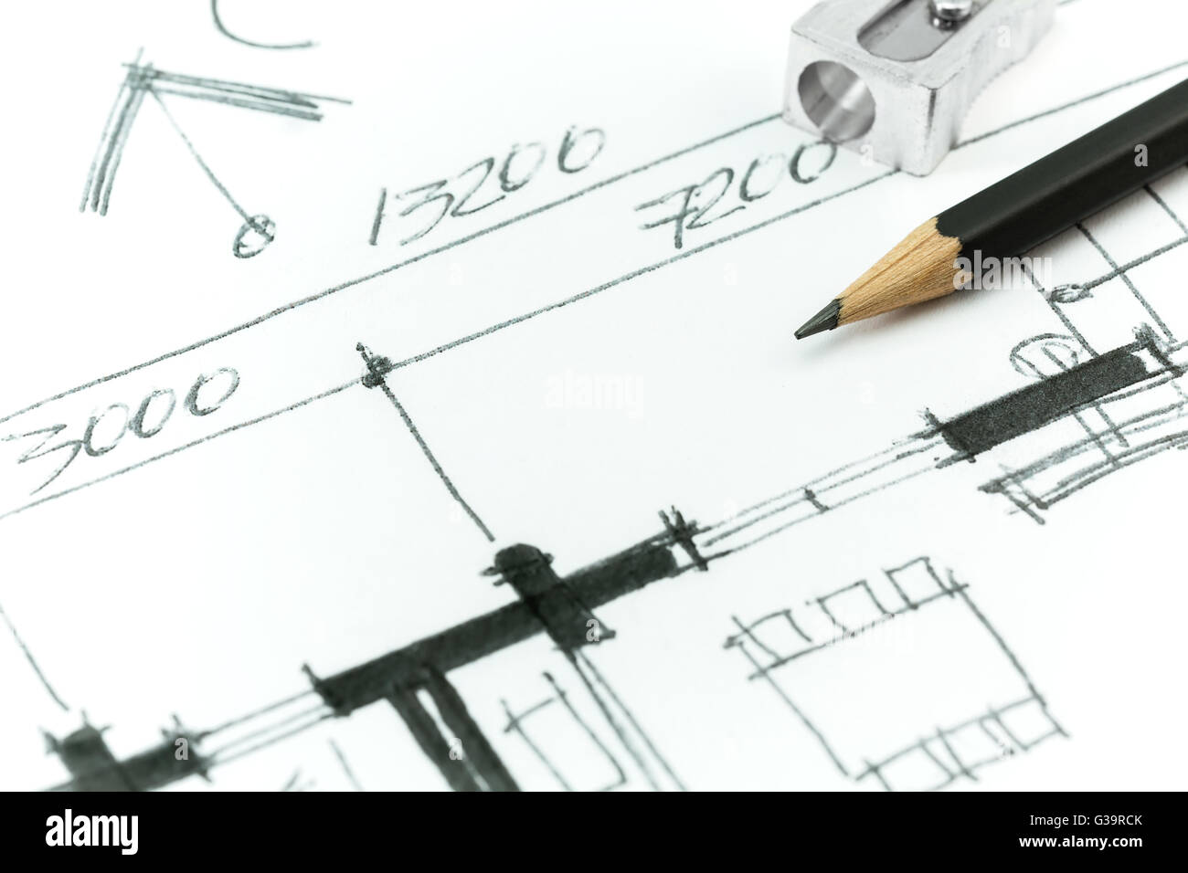 Graphical sketch by pencil of house plan. Hand drawing Stock Photo - Alamy