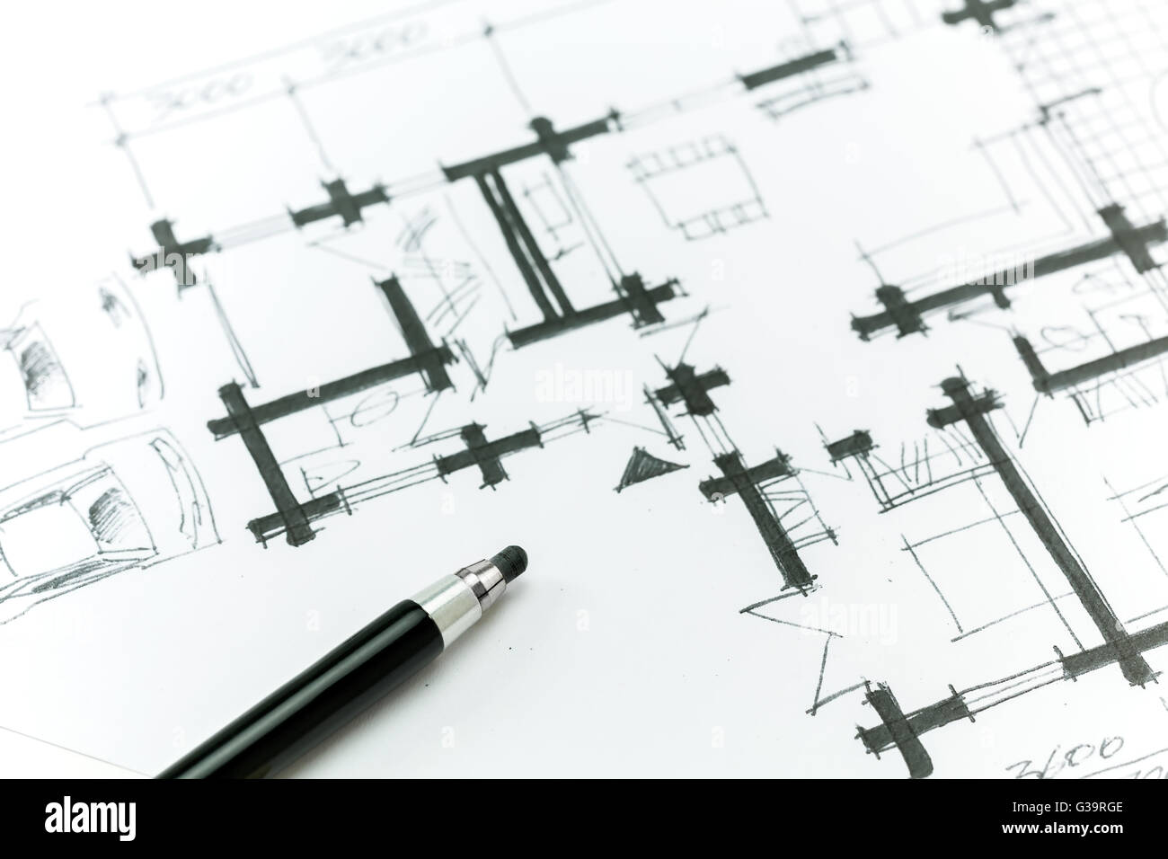Graphical sketch by pencil of house plan. Hand drawing Stock Photo - Alamy