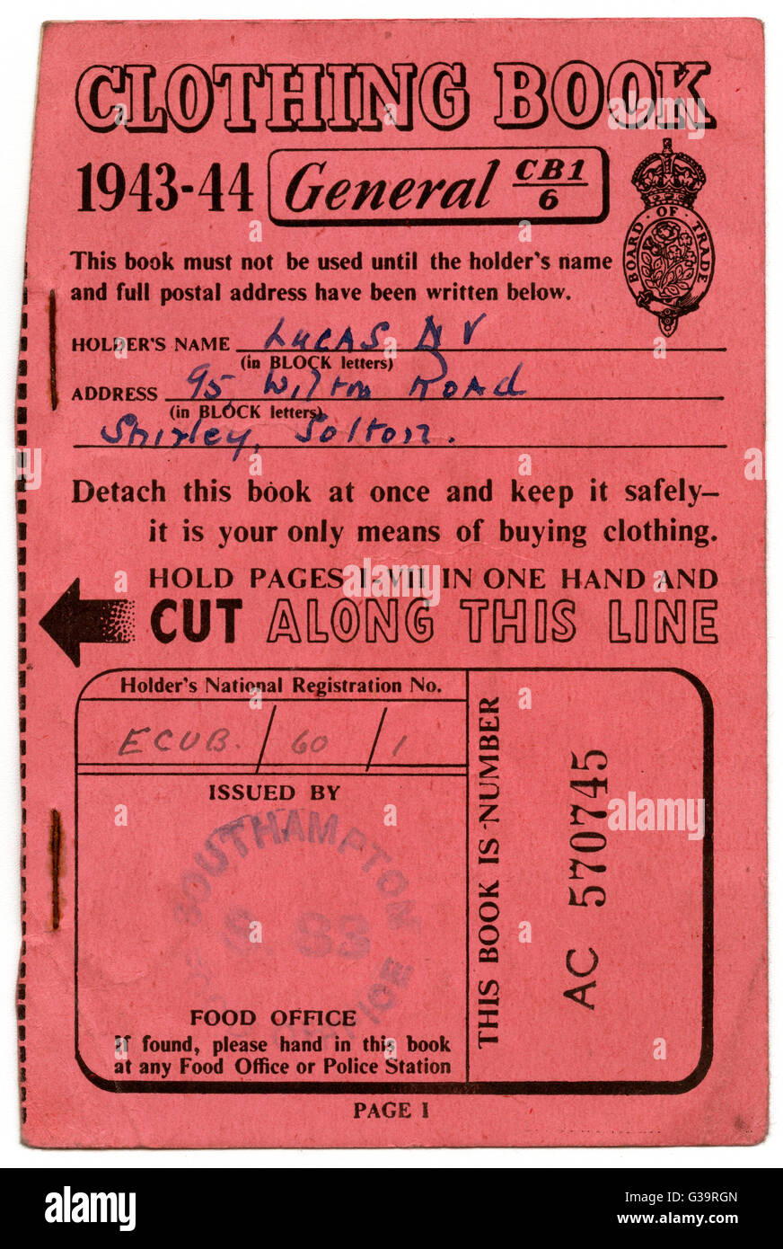 A clothing coupon book cover.          Date: 1943-4 Stock Photo