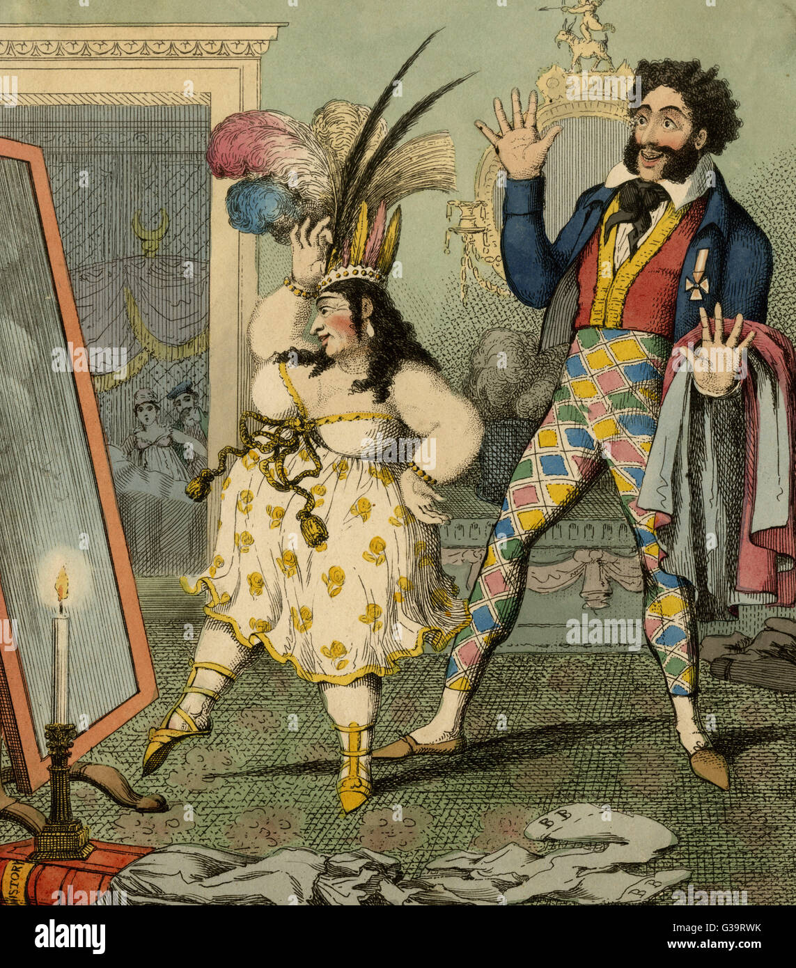 'The Modern Genius of History  at her Toilet'  Satire on Caroline of  Brunswick and Bergami      Date: circa 1819 Stock Photo
