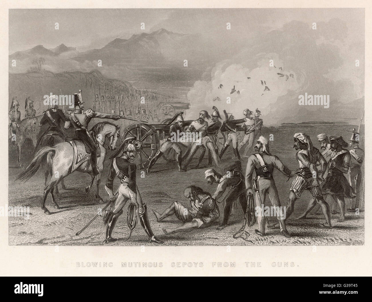 Mutinous sepoys blown from  guns.         Date: 1857 - 1858 Stock Photo