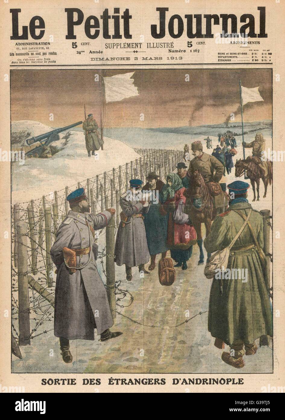 The Bulgarians, attacking the  Turkish city of Edirne  (Adrianople) reluctantly allow  foreigners to leave the place       Date: February 1913 Stock Photo