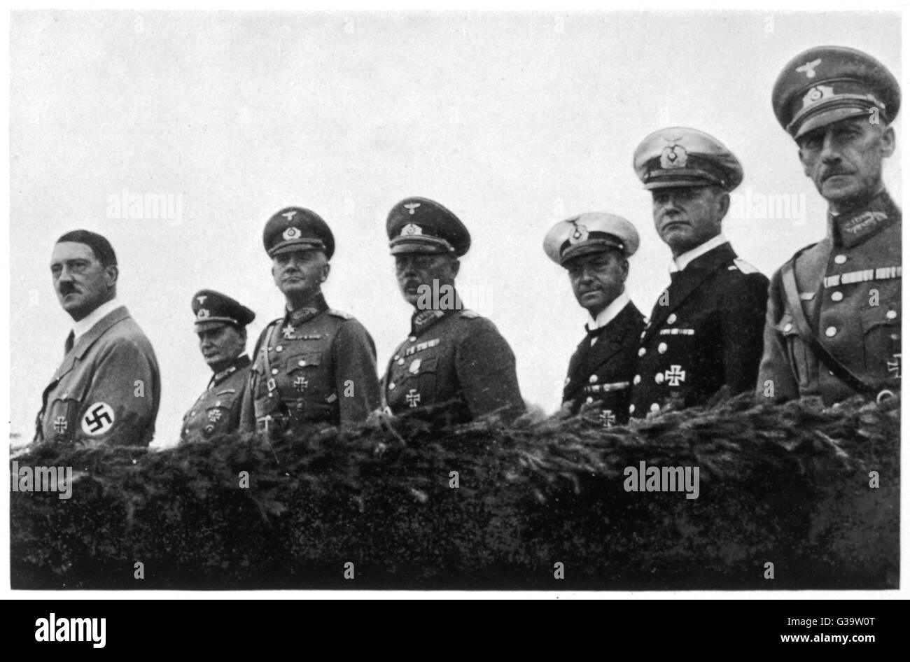 ADOLF HITLER  With Wehrmacht officers on Tage der Wehrmacht, 1935       Date: 1935 Stock Photo