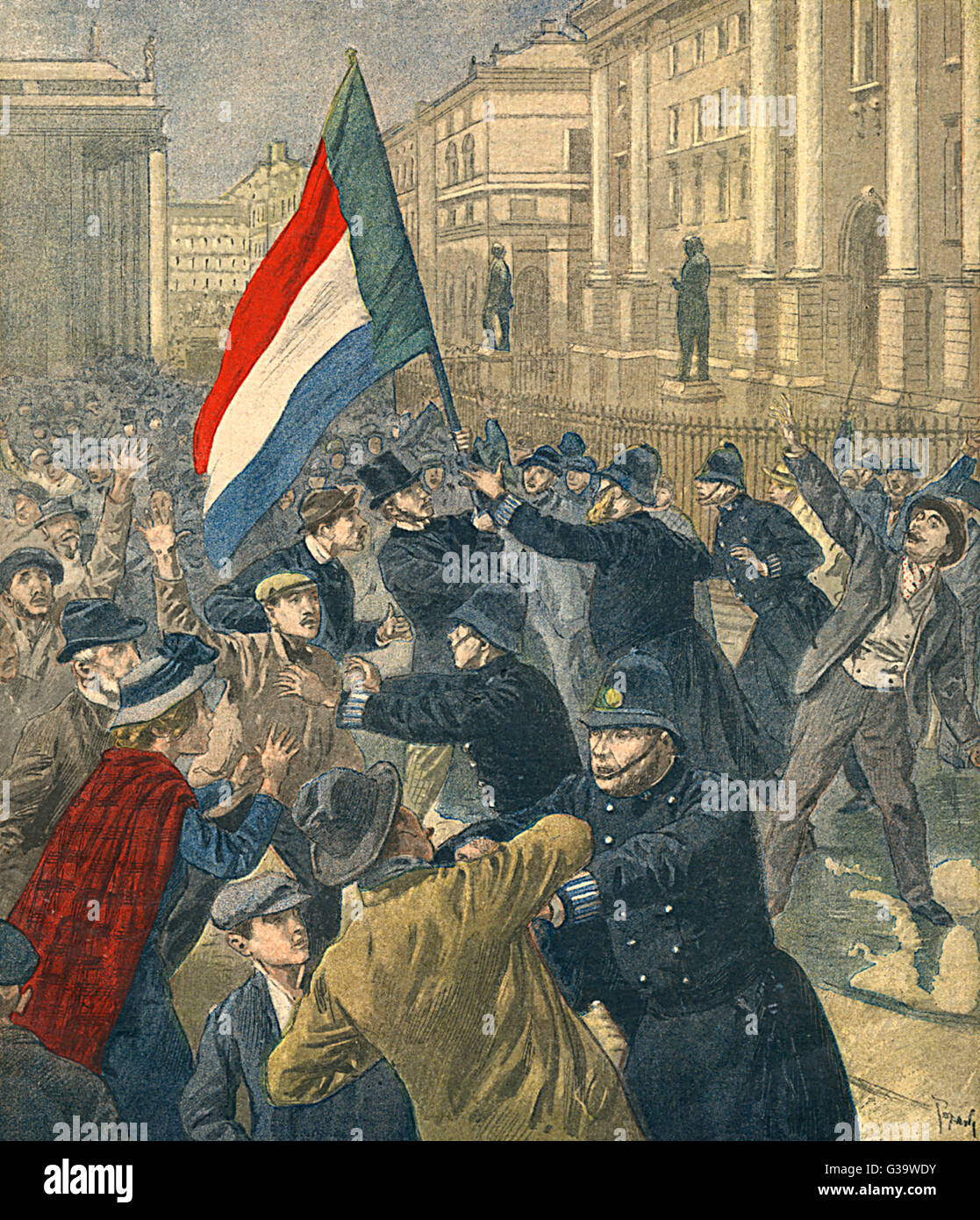 Demonstration against the  British politician Joseph  Chamberlain during his visit  to Dublin.       Date: 1899 Stock Photo