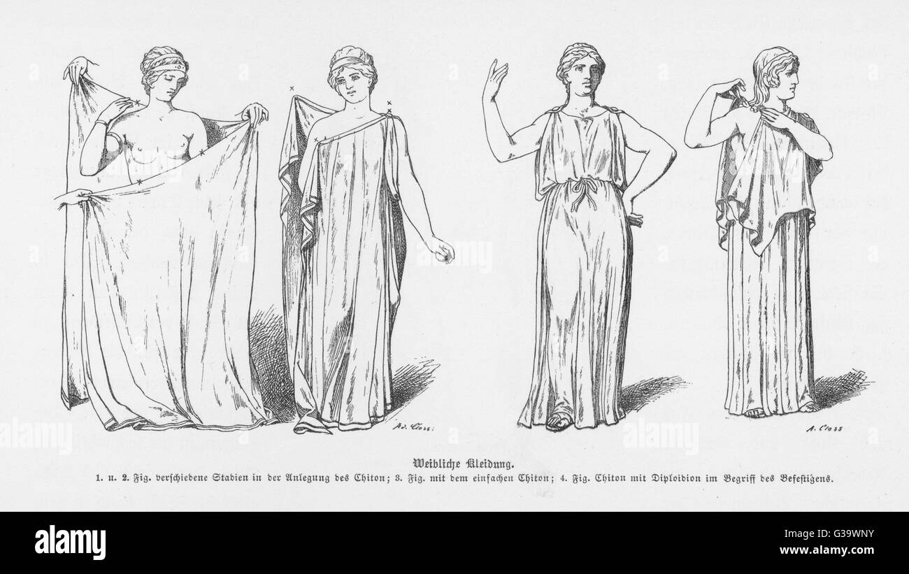 The procedure for putting on the Greek toga, or 'Chiton' Stock Photo ...