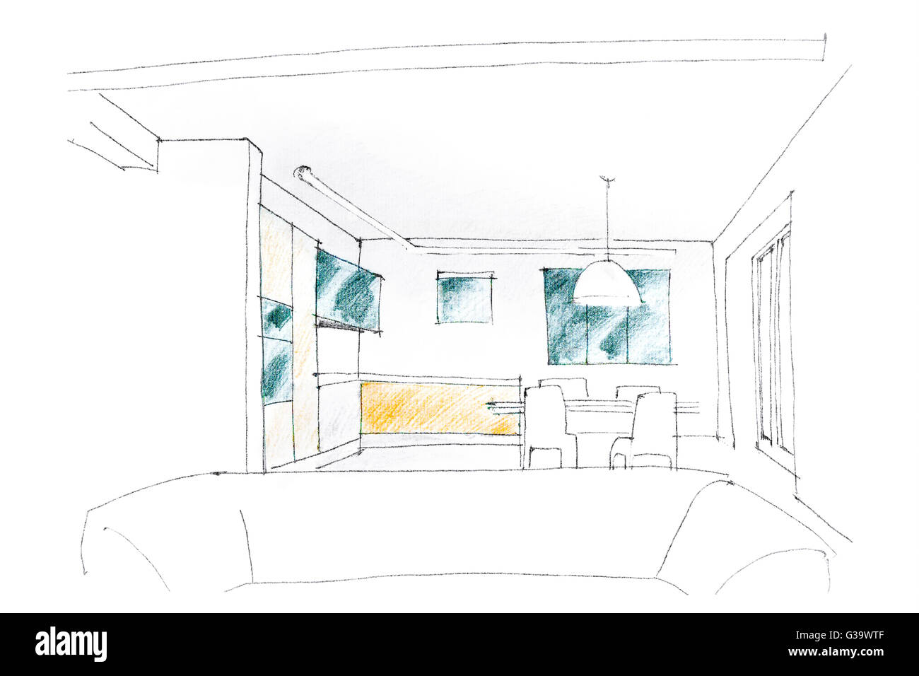 graphical sketch by pencil of an interior living room Stock Photo - Alamy