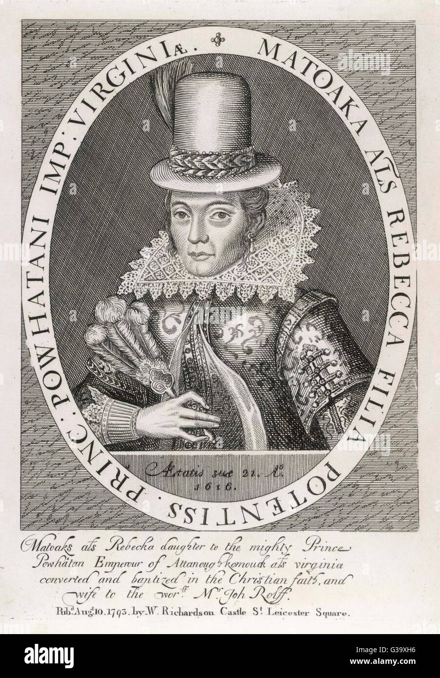 POCAHONTAS alias MATOAKA  American Indian princess  at the age of 21      Date: 1595 - 1617 Stock Photo