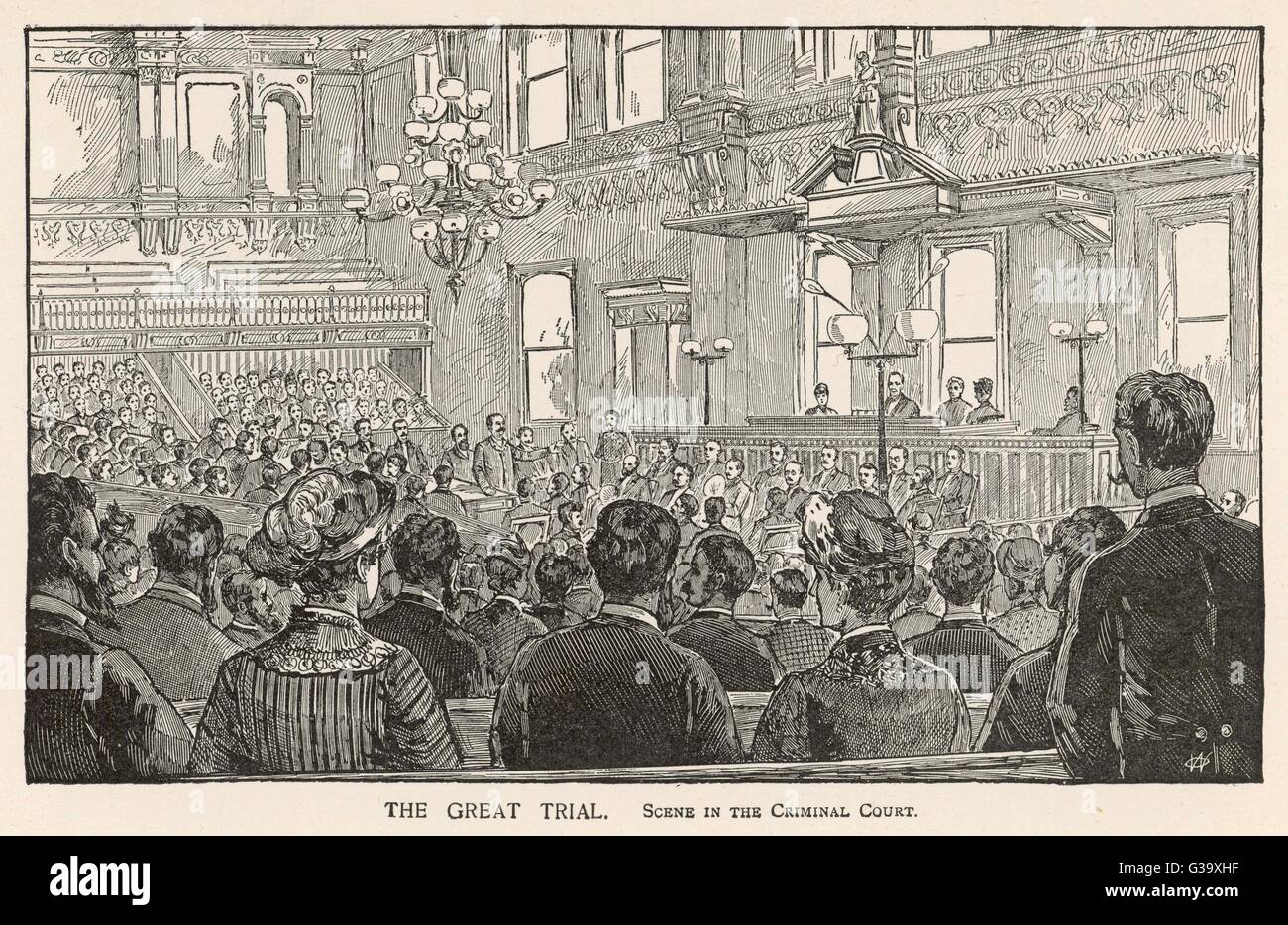 Chicago : the trial of the  anarchist leaders, blamed for  the riots which culminated in  a dynamite explosion which killed and injured several  policemen ; four will hang     Date: 16 July 1887 Stock Photo