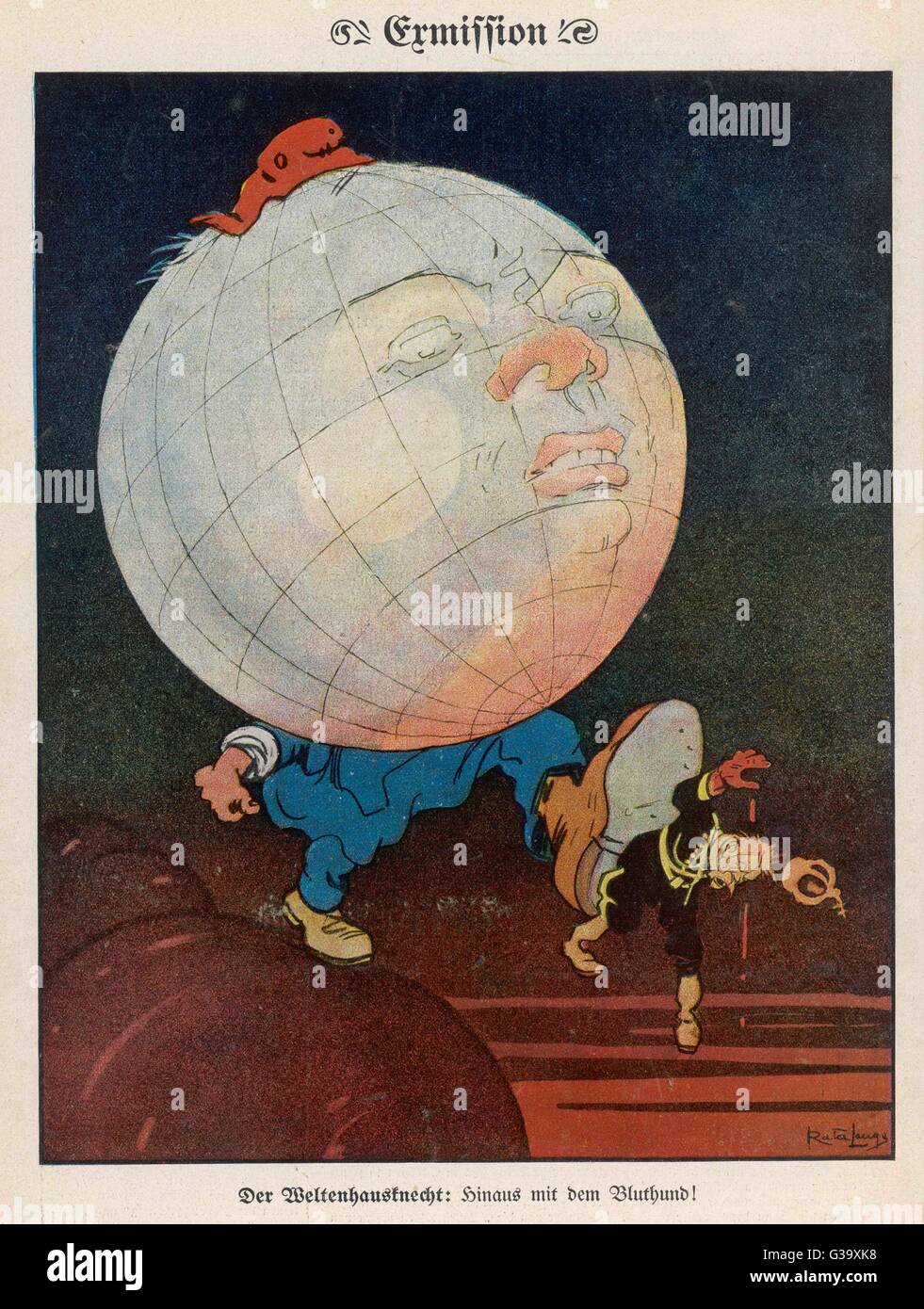 Socialism expels the Russian  tyrant - a somewhat premature  cartoon : the Tsar has still  eight years to go before his  abdication      Date: 1909 Stock Photo
