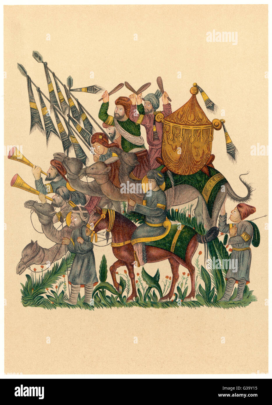 Musicians &amp; standard bearers  of a Saracen army.        Date: 10th century Stock Photo