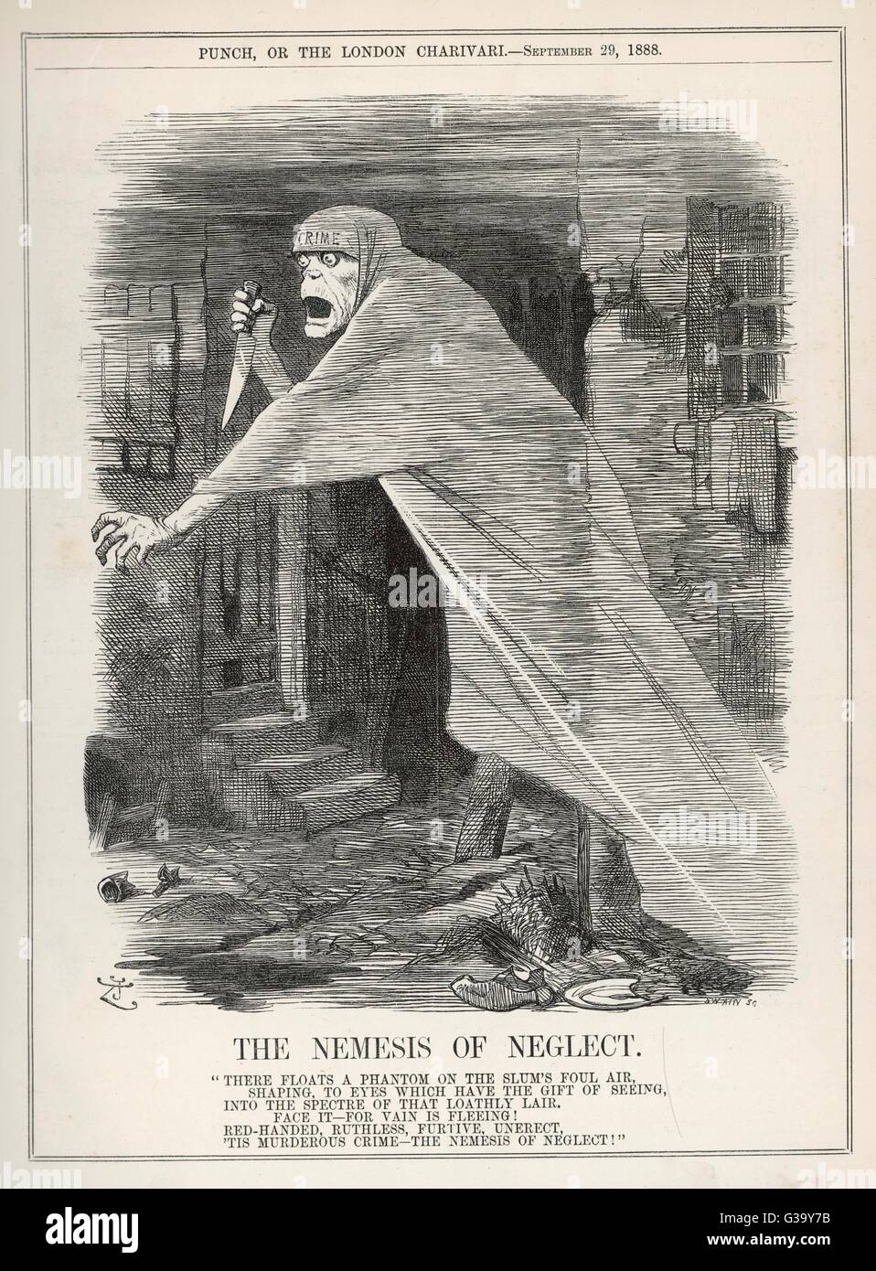The Nemesis of Neglect:   Crime shown as the result of  bad conditions in London       Date: 1888 Stock Photo
