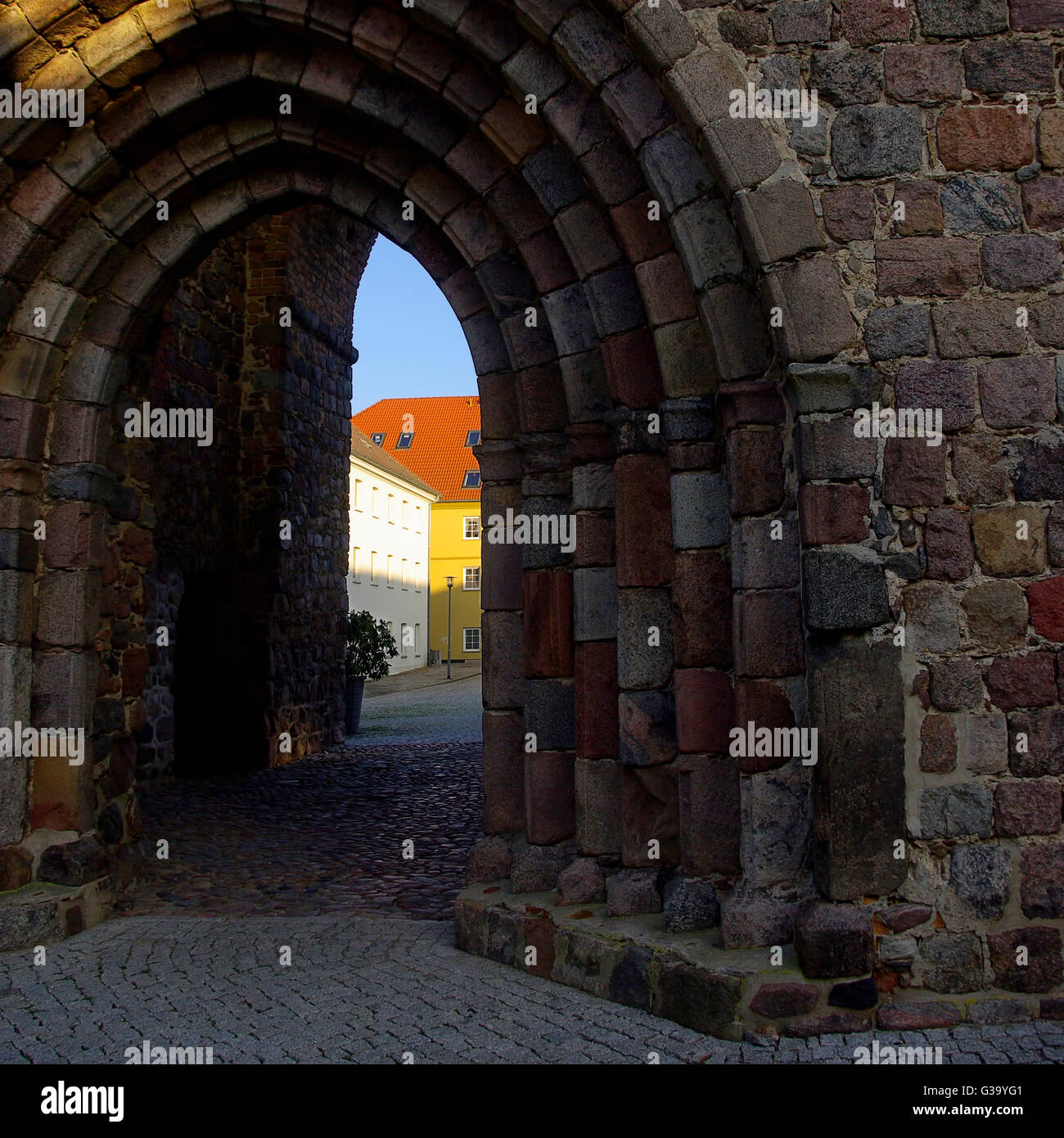 HISTORIC CITY GATE AND TOWNWALL Stock Photo