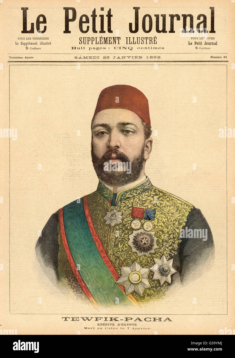 MUHAMMED TAWFIQ PASHA Khedive of Egypt Date 1852 1892 Stock Photo Alamy