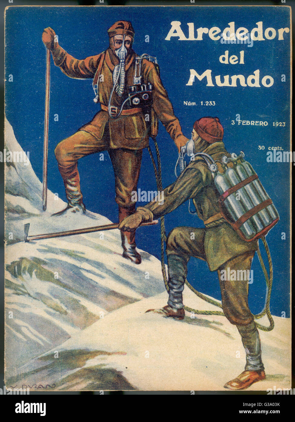 Mountain climbing at high altitude using oxygen masks with the