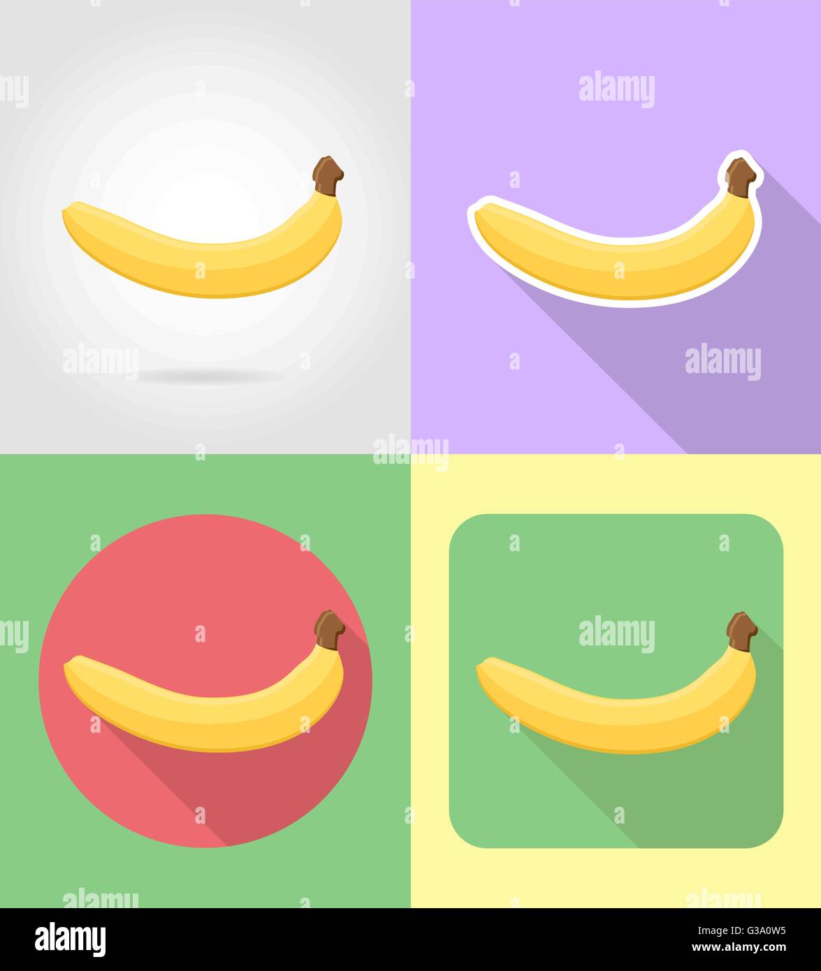 banana fruits flat set icons with the shadow vector illustration ...