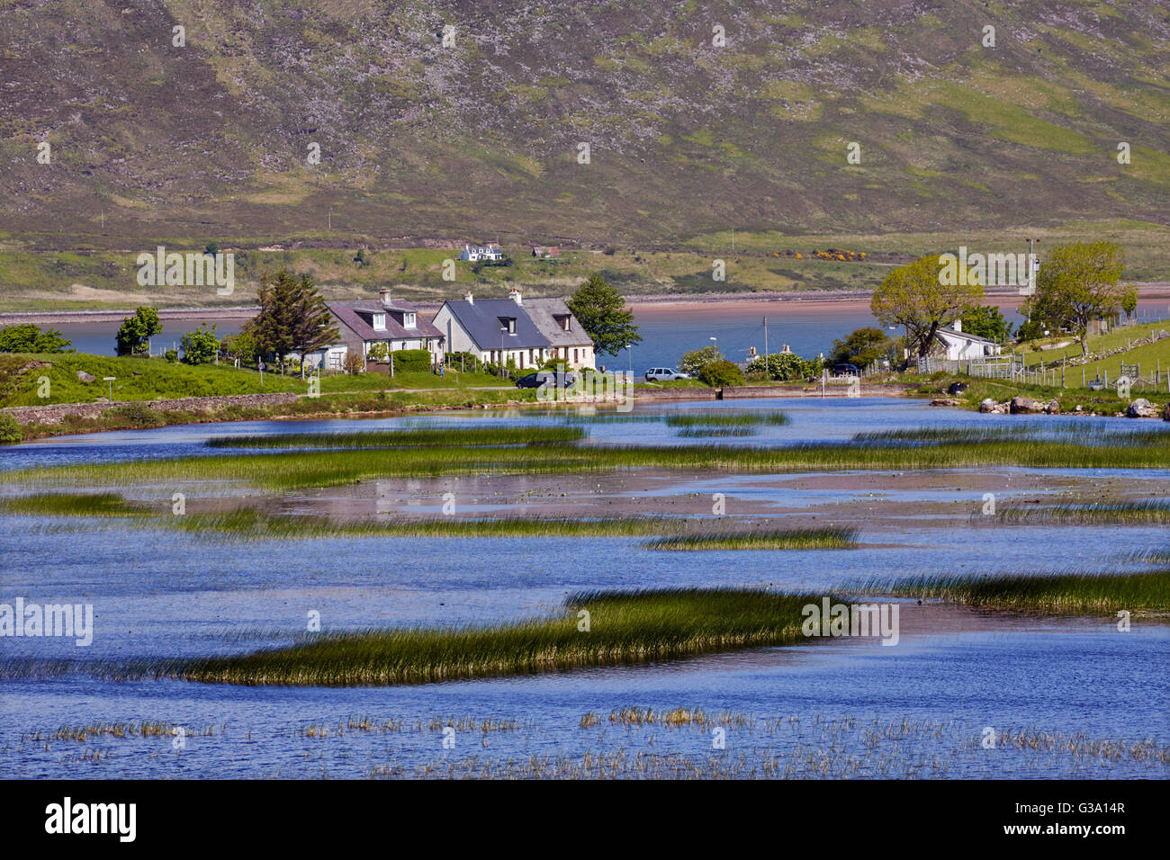 Cottages at Milltown viewed over Loch a' Mhuilinn. Near Applecross