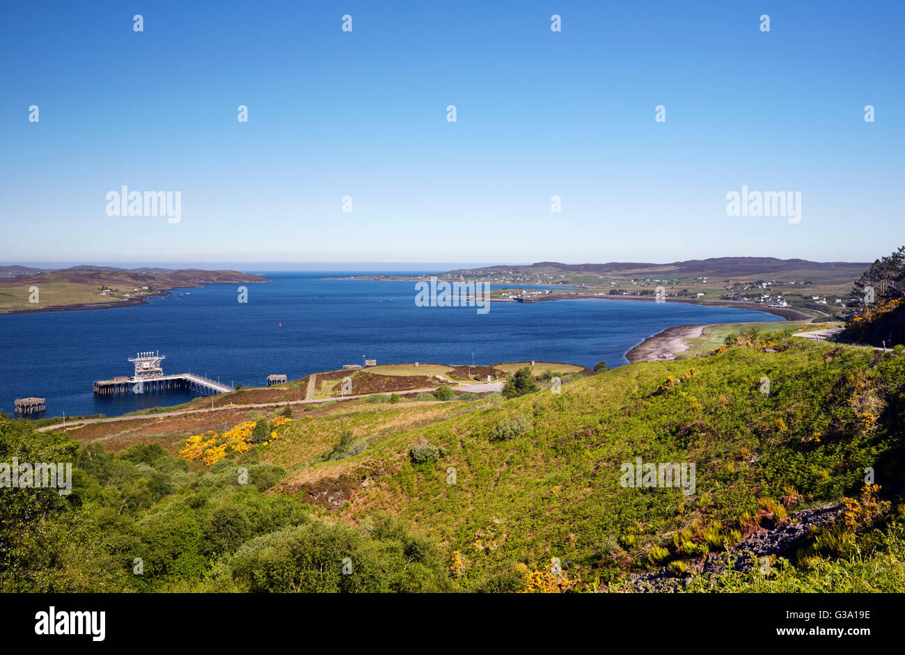 NATO refuelling depot on Loch Ewe. Aultbea, Ross and Cromarty, Scotland. Stock Photo