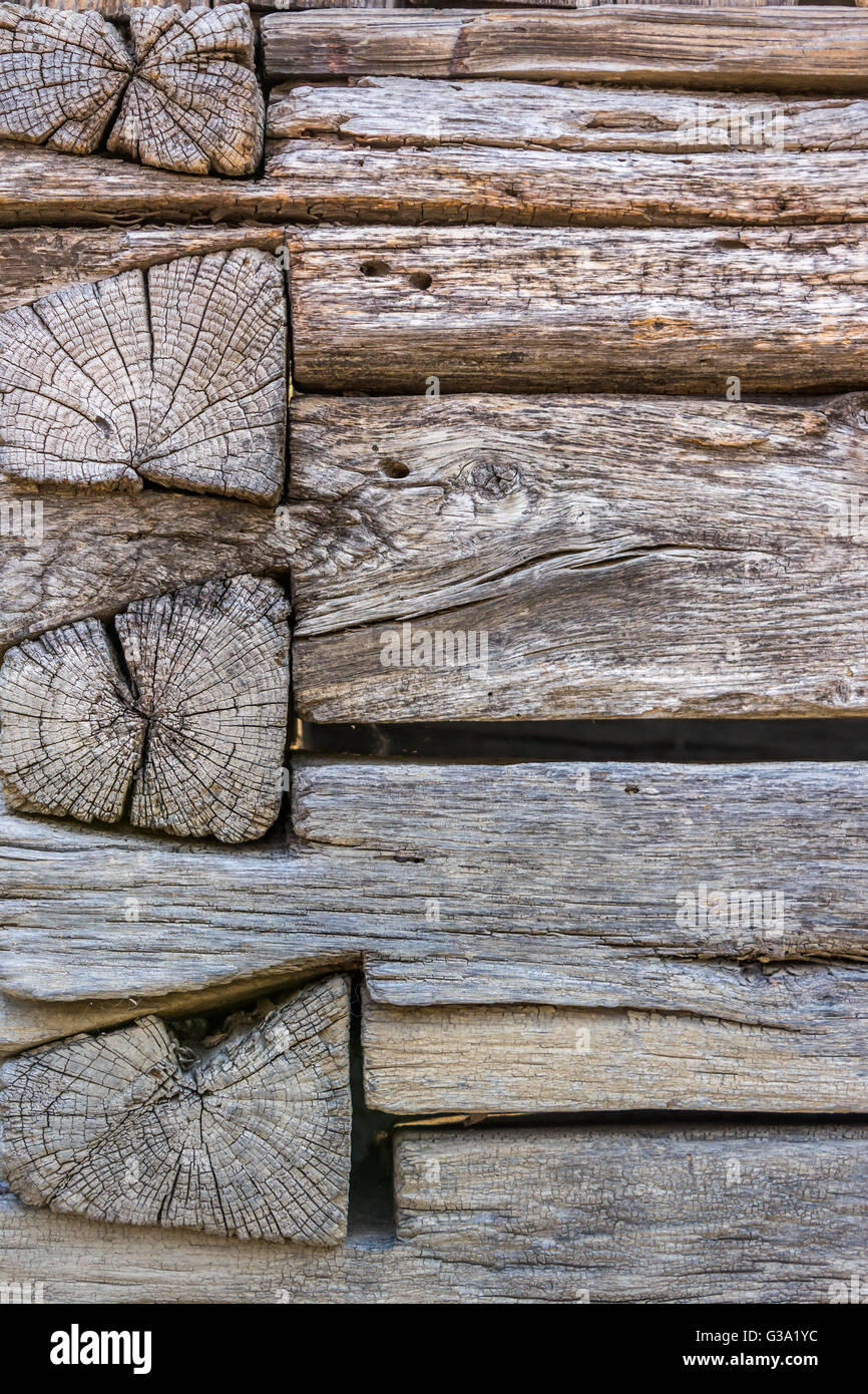 old cracked weathered wooden wall Stock Photo