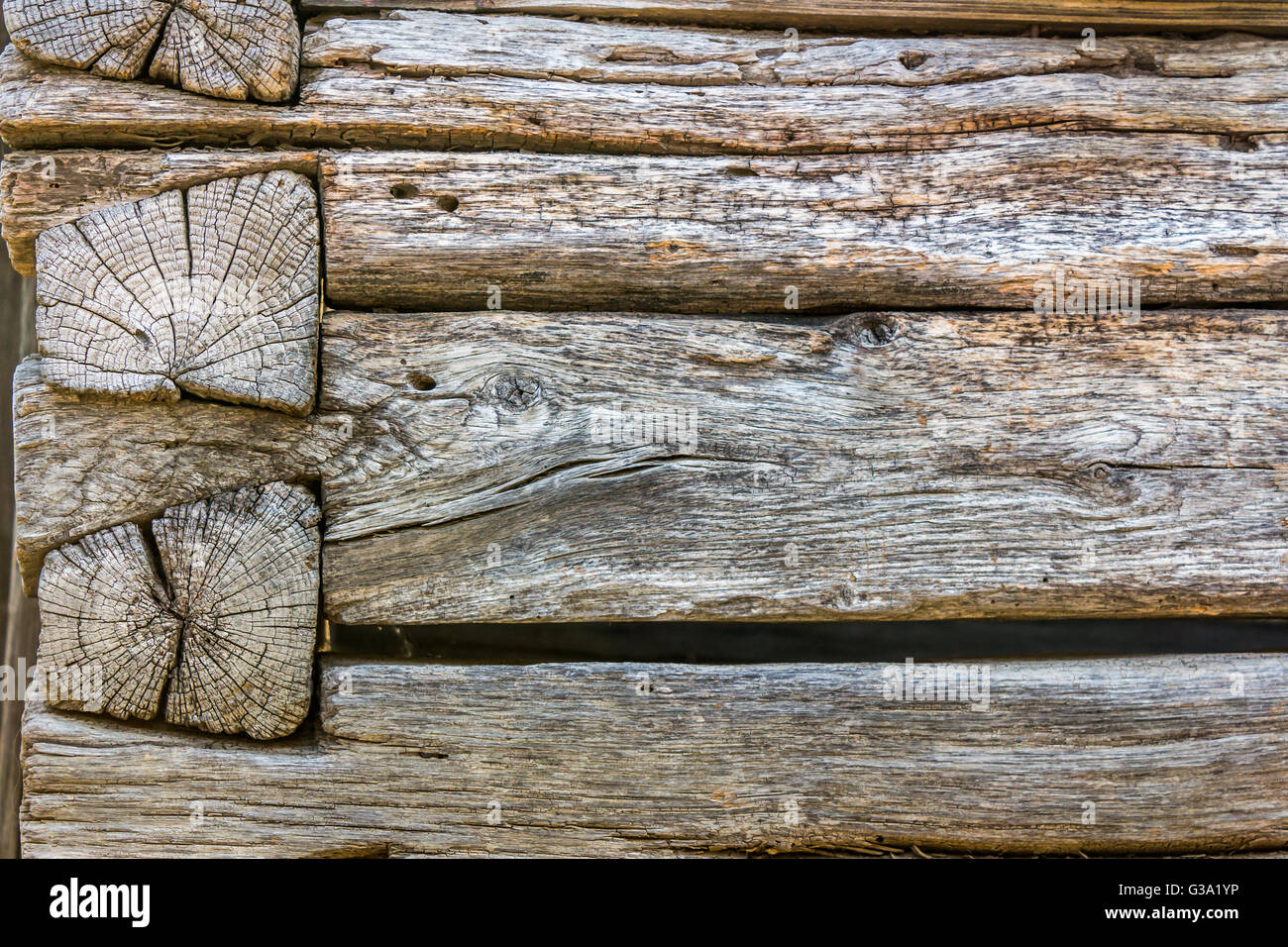 old cracked weathered wooden wall Stock Photo