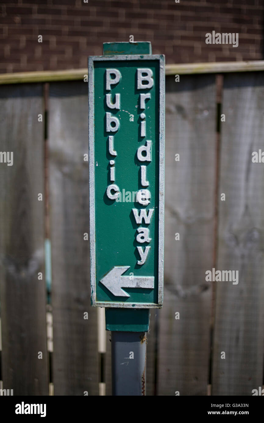A public bridleway signpost. Stock Photo