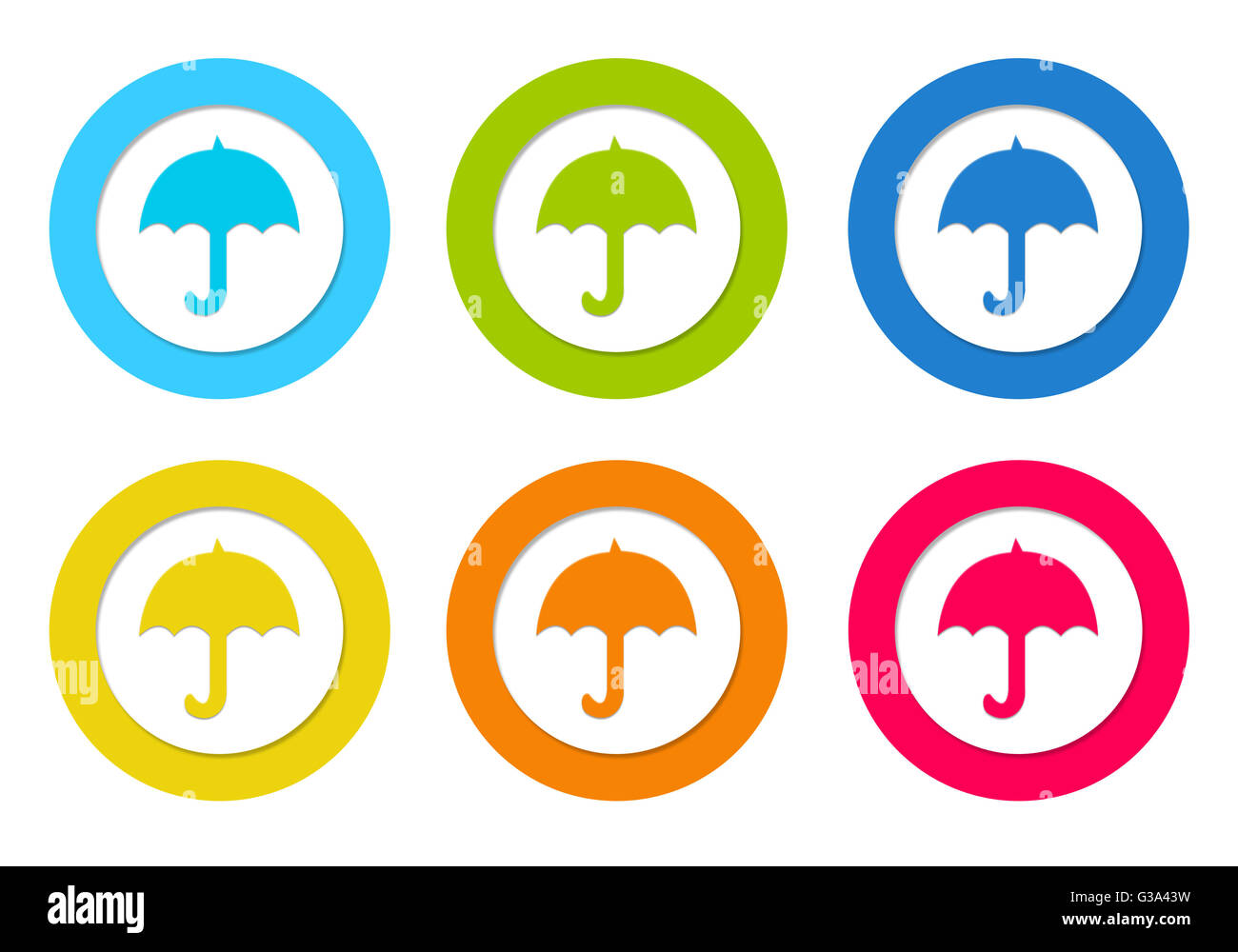 Colorful rounded icons with umbrella symbol in blue, green, yellow