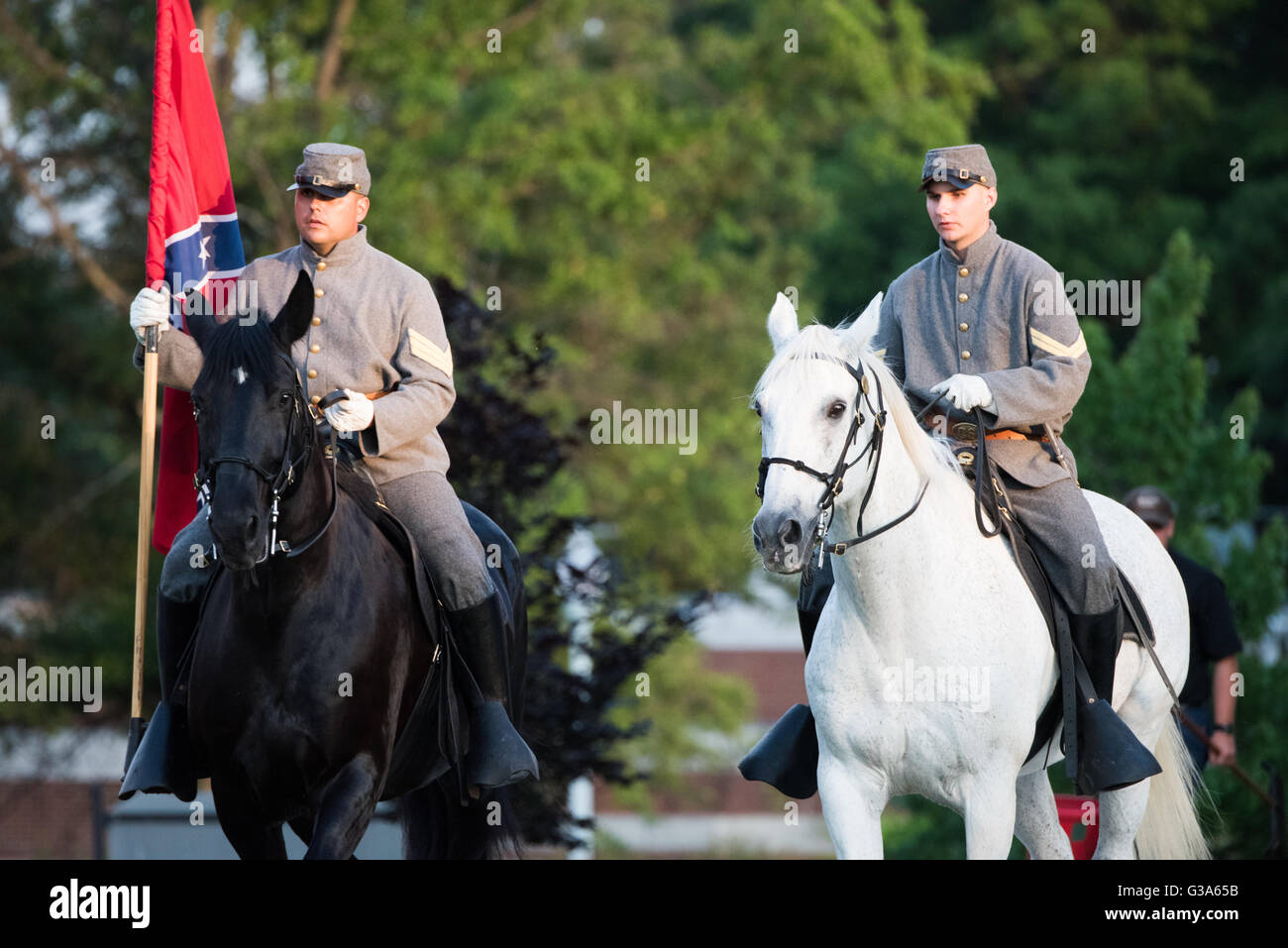 ARLINGTON, Virginia, USA - The U.S. Army's Twilight Tattoo is held on Tuesday evenings in the summer at Joint Base Myer-Henderson Hall in Arlington, Virginia. The event features various Army regiments and personnel, with live music, marching bands, and historical reenactments. Stock Photo