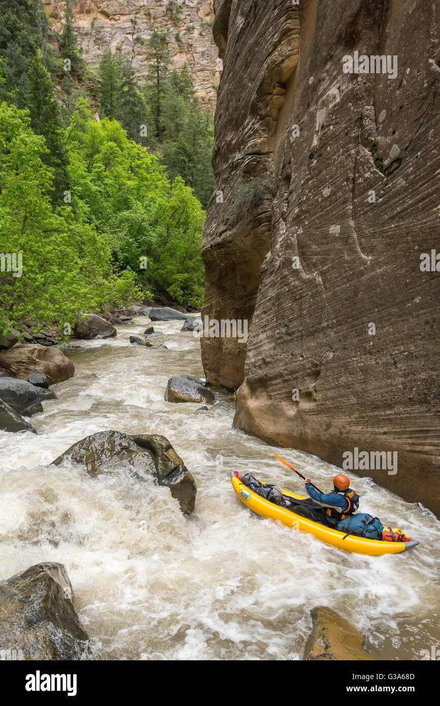 Paddling Deep Creek, Utah in an inflatable kayak Stock Photo Alamy